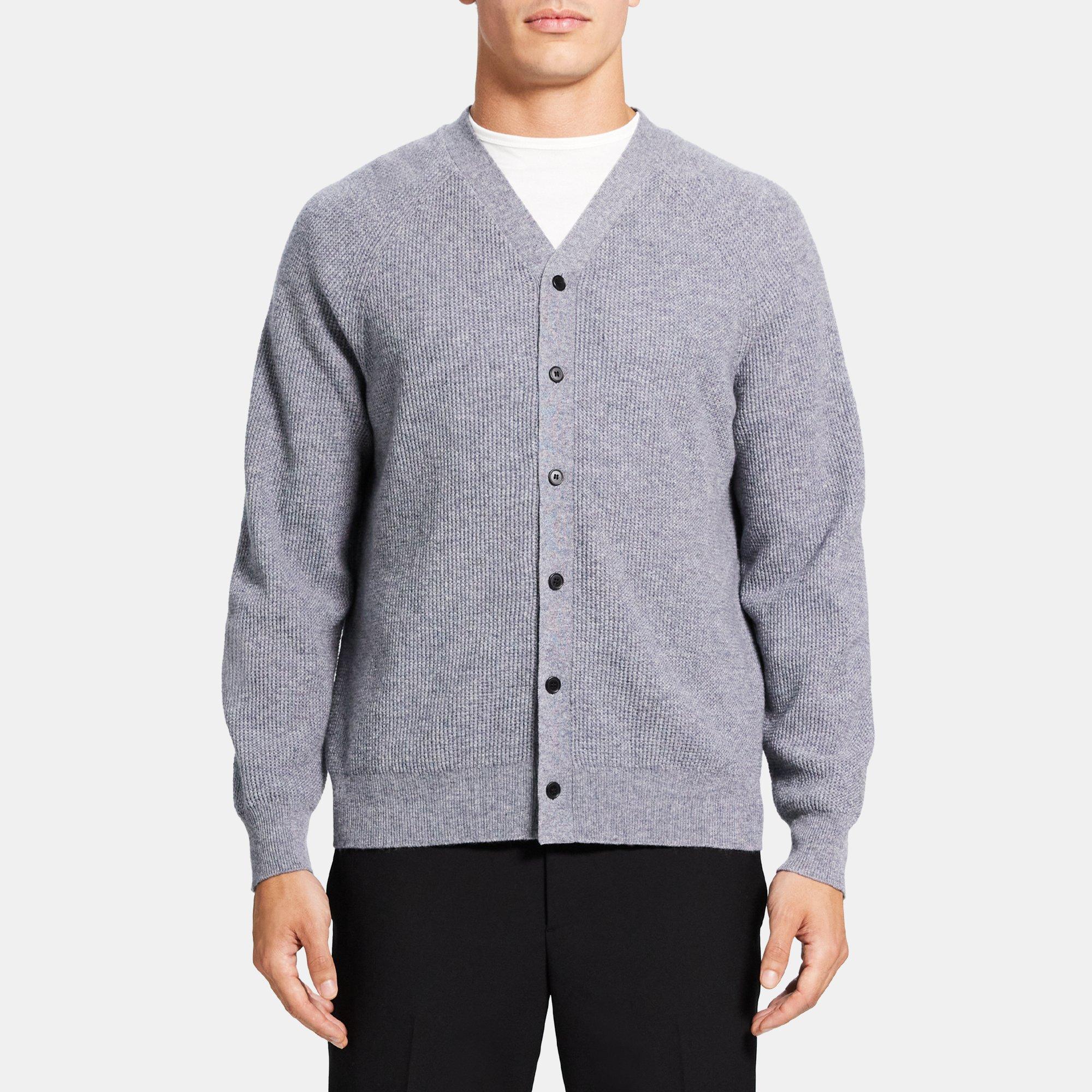 Grey Wool-Cashmere V-Neck Cardigan | Theory Outlet