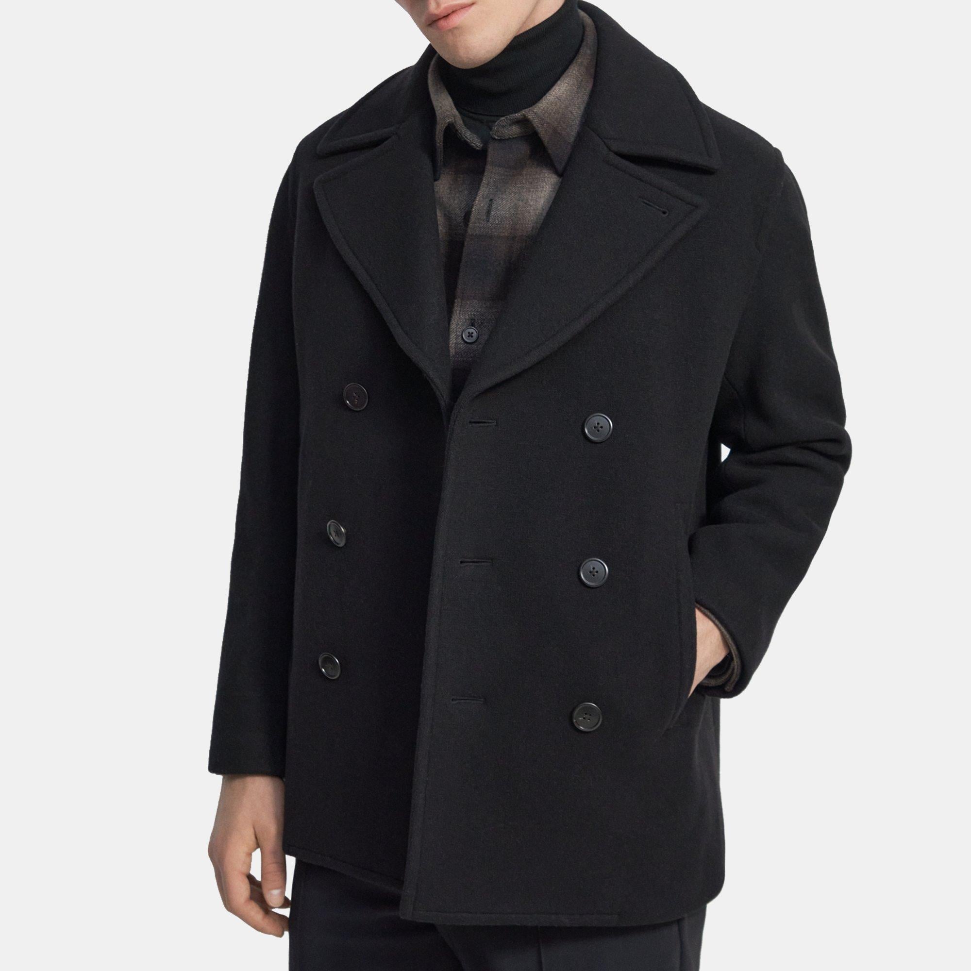 Black Knit Wool Peacoat | Theory Outlet