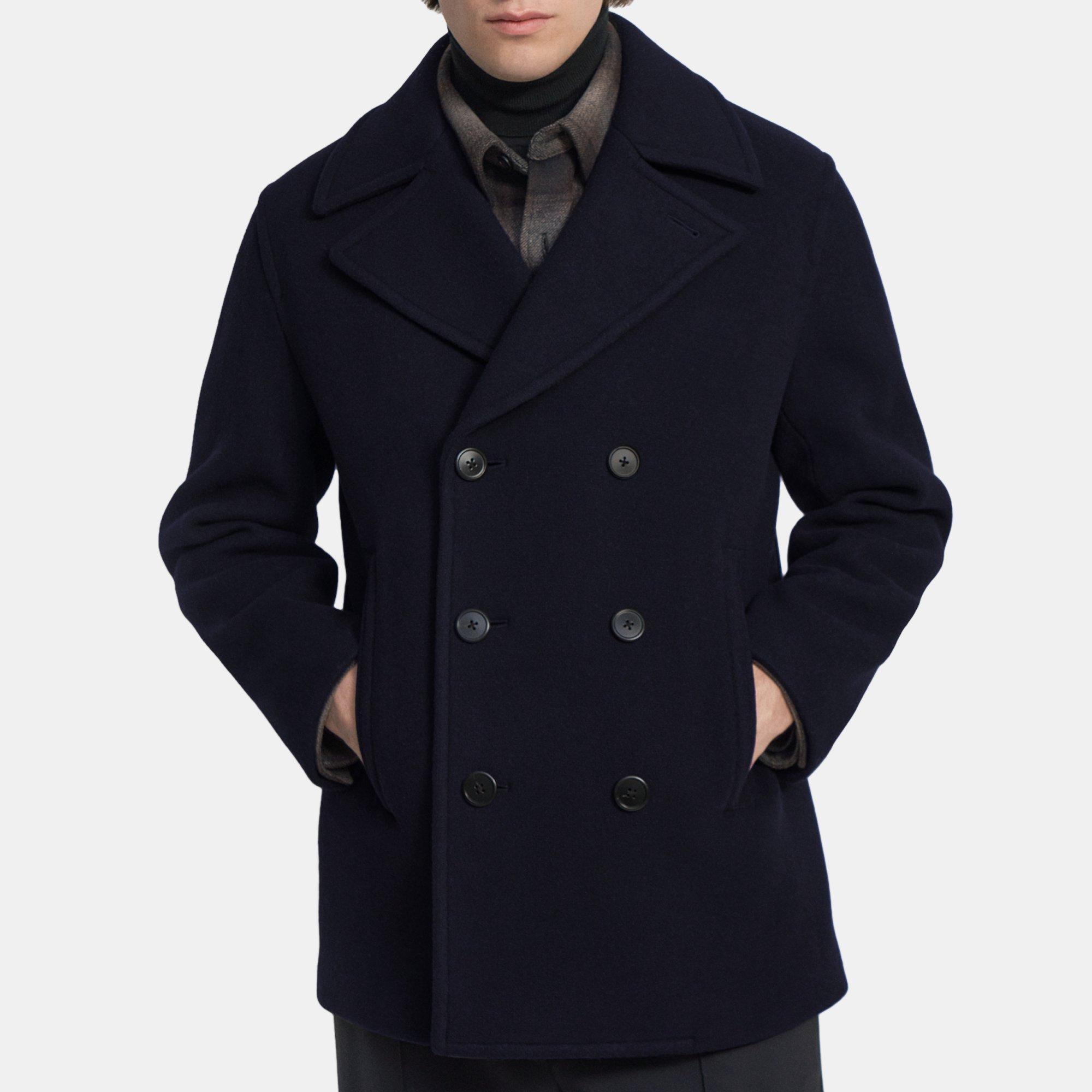 Blue Knit Wool Peacoat | Theory Outlet