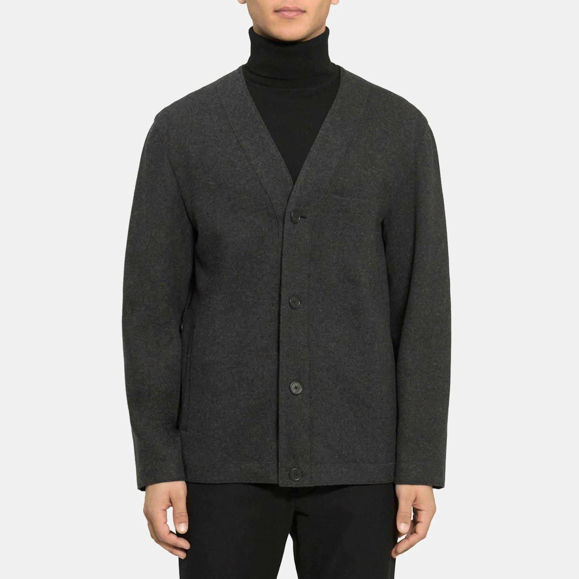 띠어리 Theory Collarless Jacket in Double Wool Jersey,PESTLE MEL/CHARCOAL