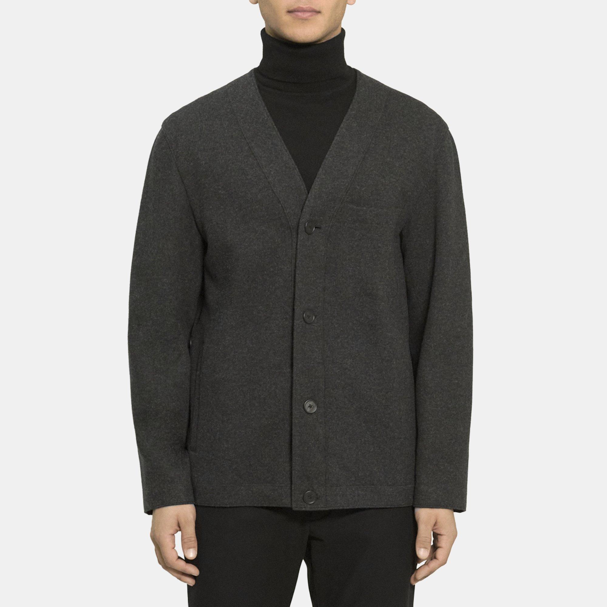 띠어리 Theory Collarless Jacket in Double Wool Jersey,PESTLE MEL/CHARCOAL