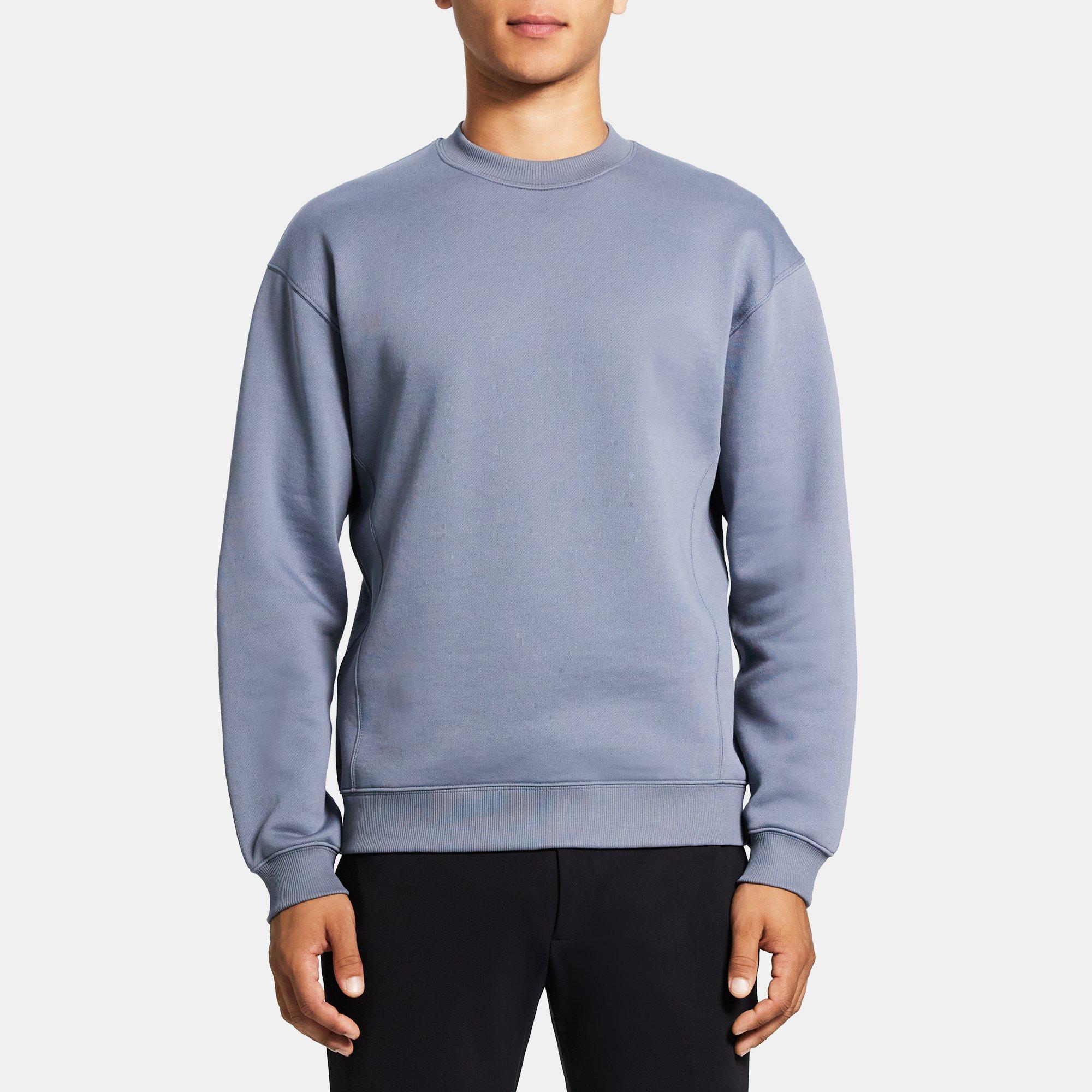 Blue Terry Cotton Crewneck Sweatshirt | Theory Outlet