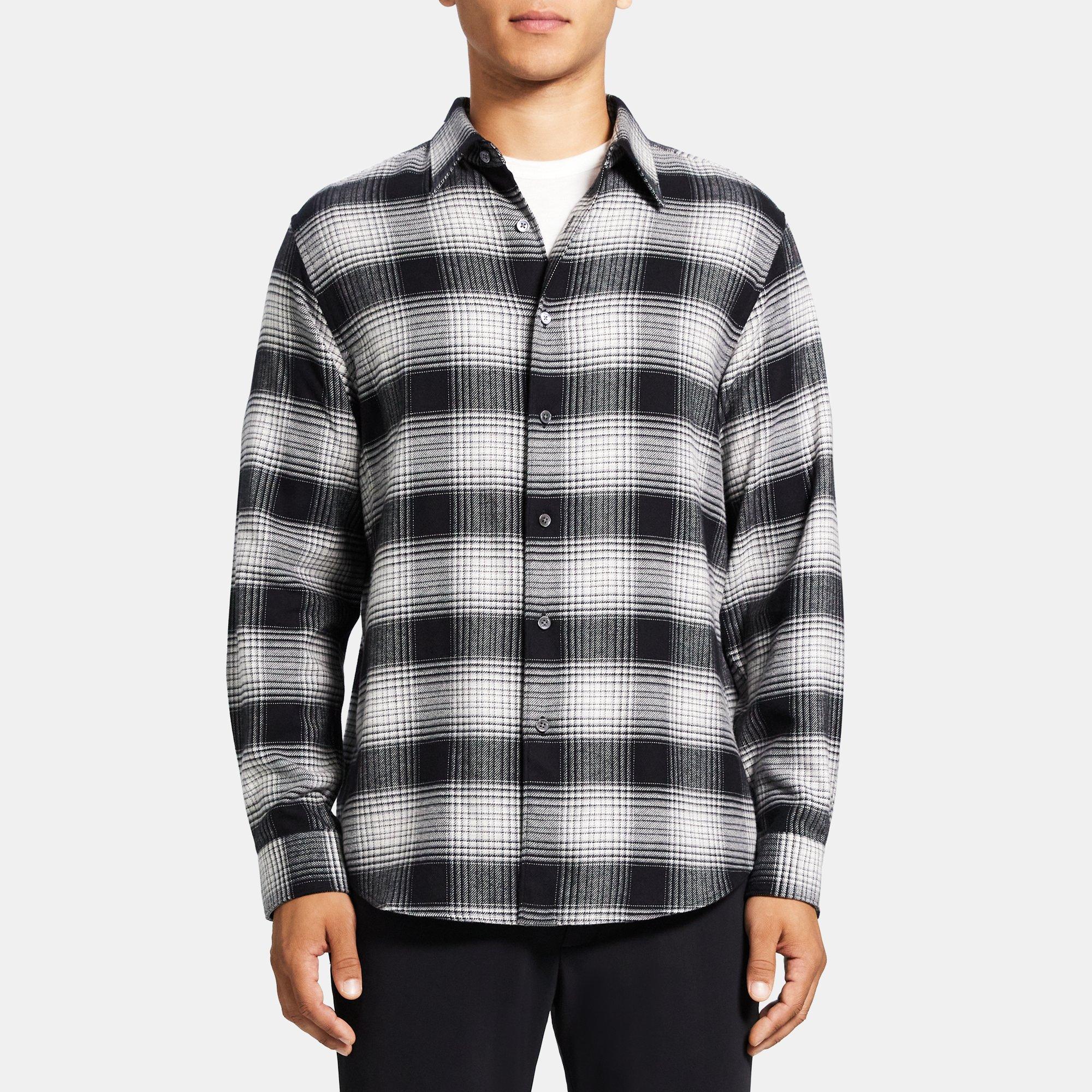 띠어리 Theory Long-Sleeve Shirt in Cotton Flannel,BLACK MULTI