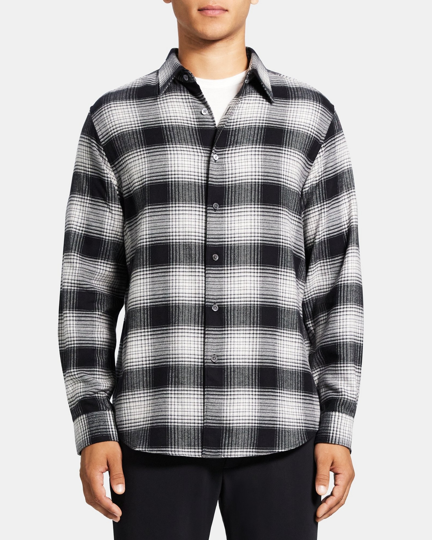 띠어리 Theory Long-Sleeve Shirt in Cotton Flannel,BLACK MULTI