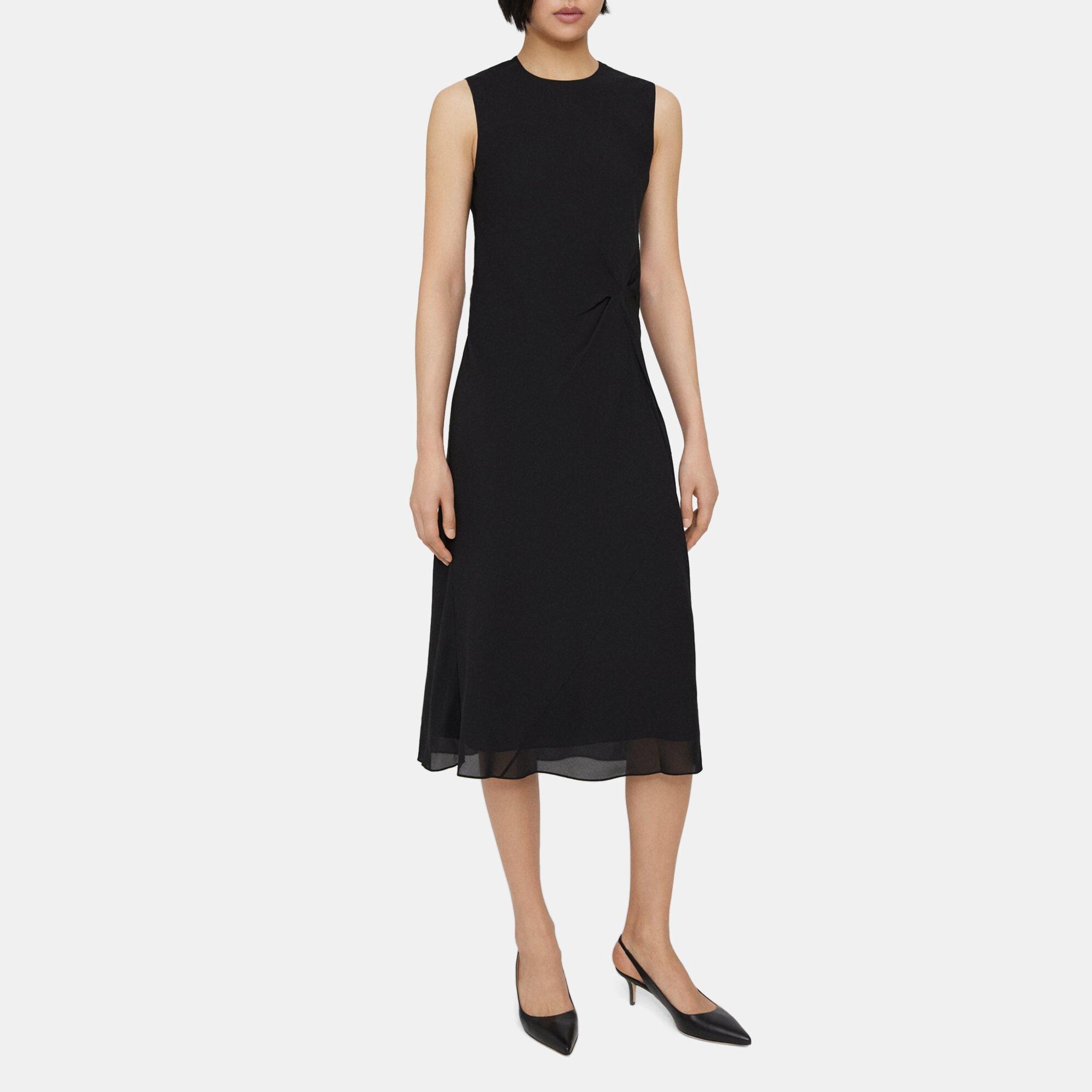 Black Silk Crepe Draped Asymmetrical Dress | Theory Outlet