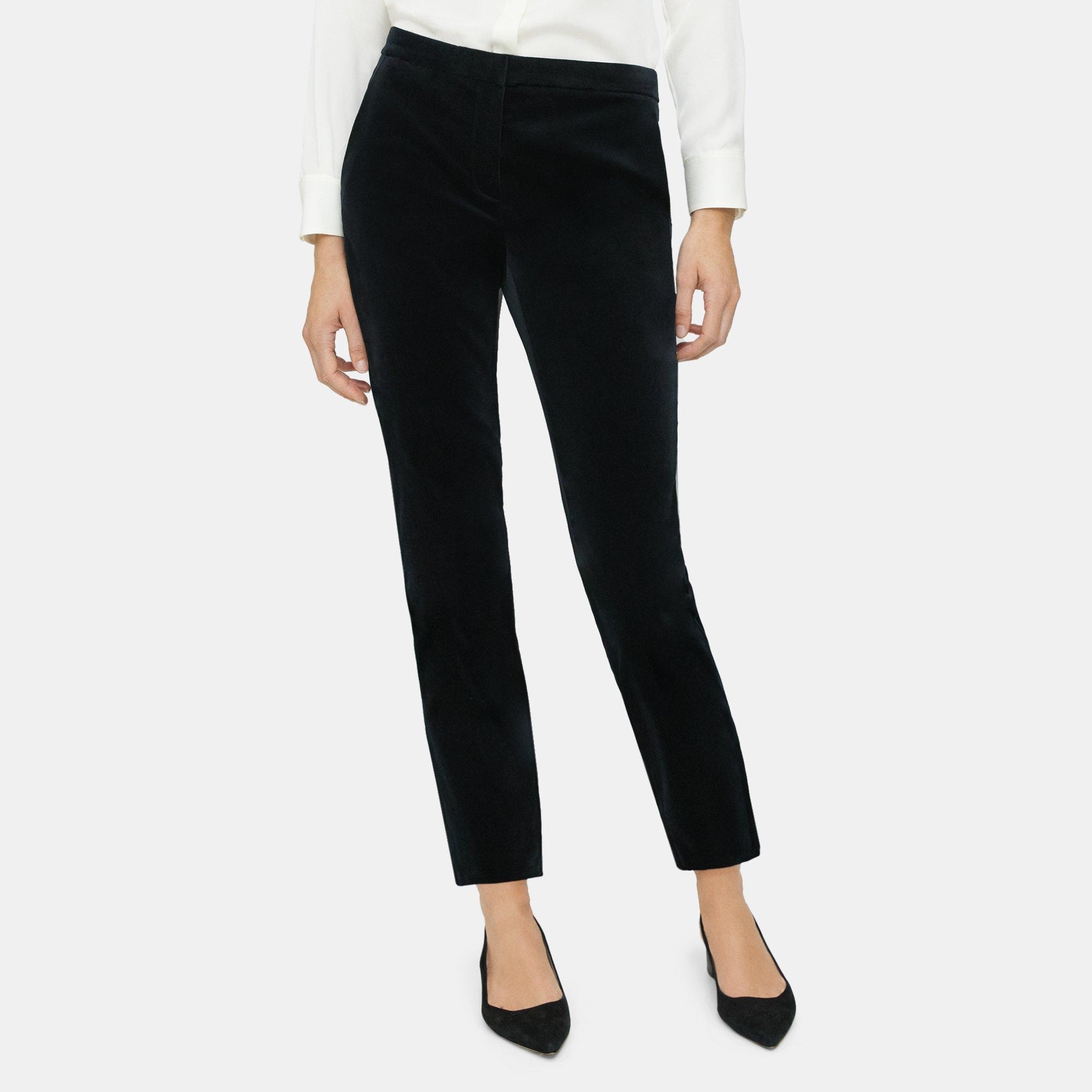 띠어리 Theory Slim Cropped Pant in Stretch Velvet,BLACK