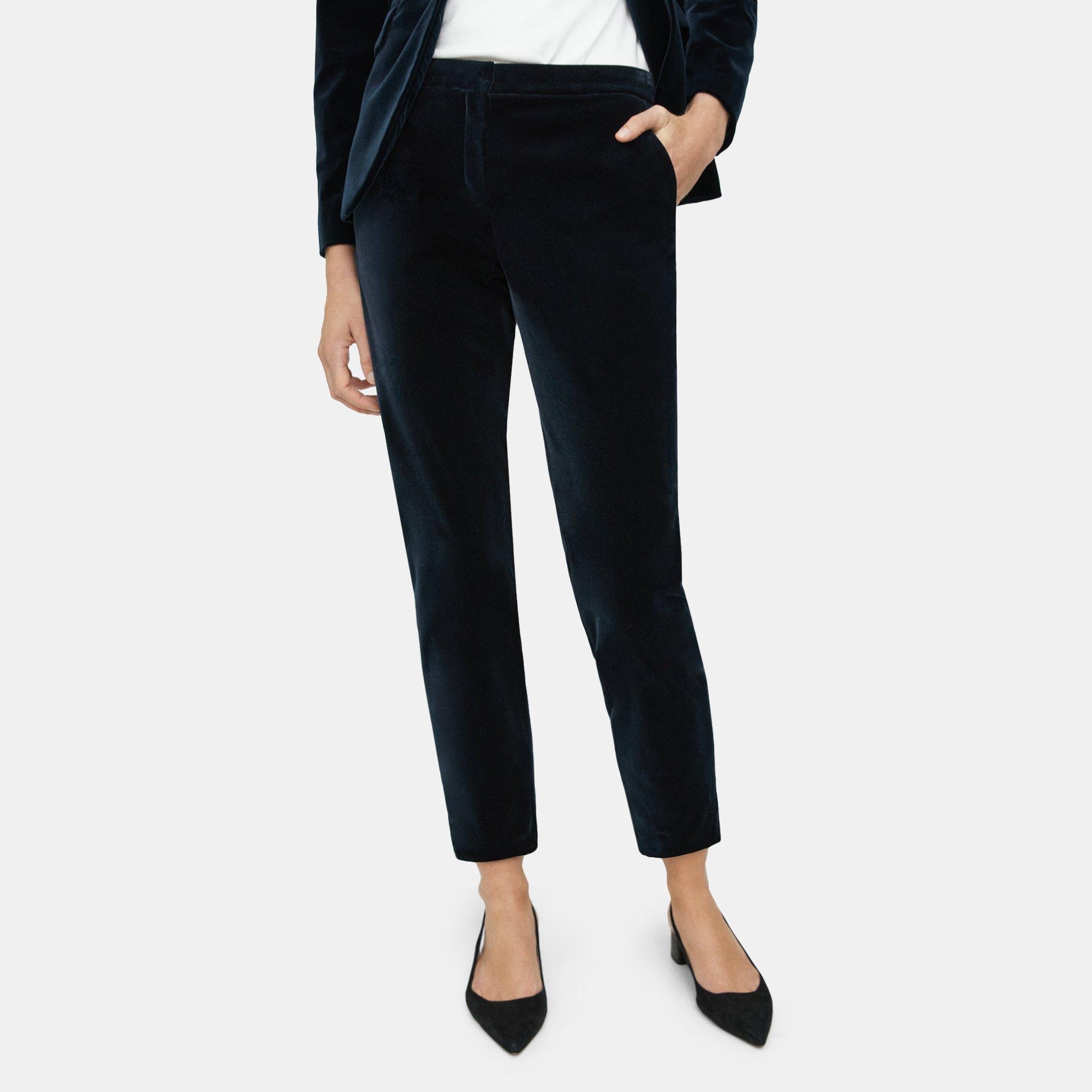 띠어리 Theory Slim Cropped Pant in Stretch Velvet,BALTIC