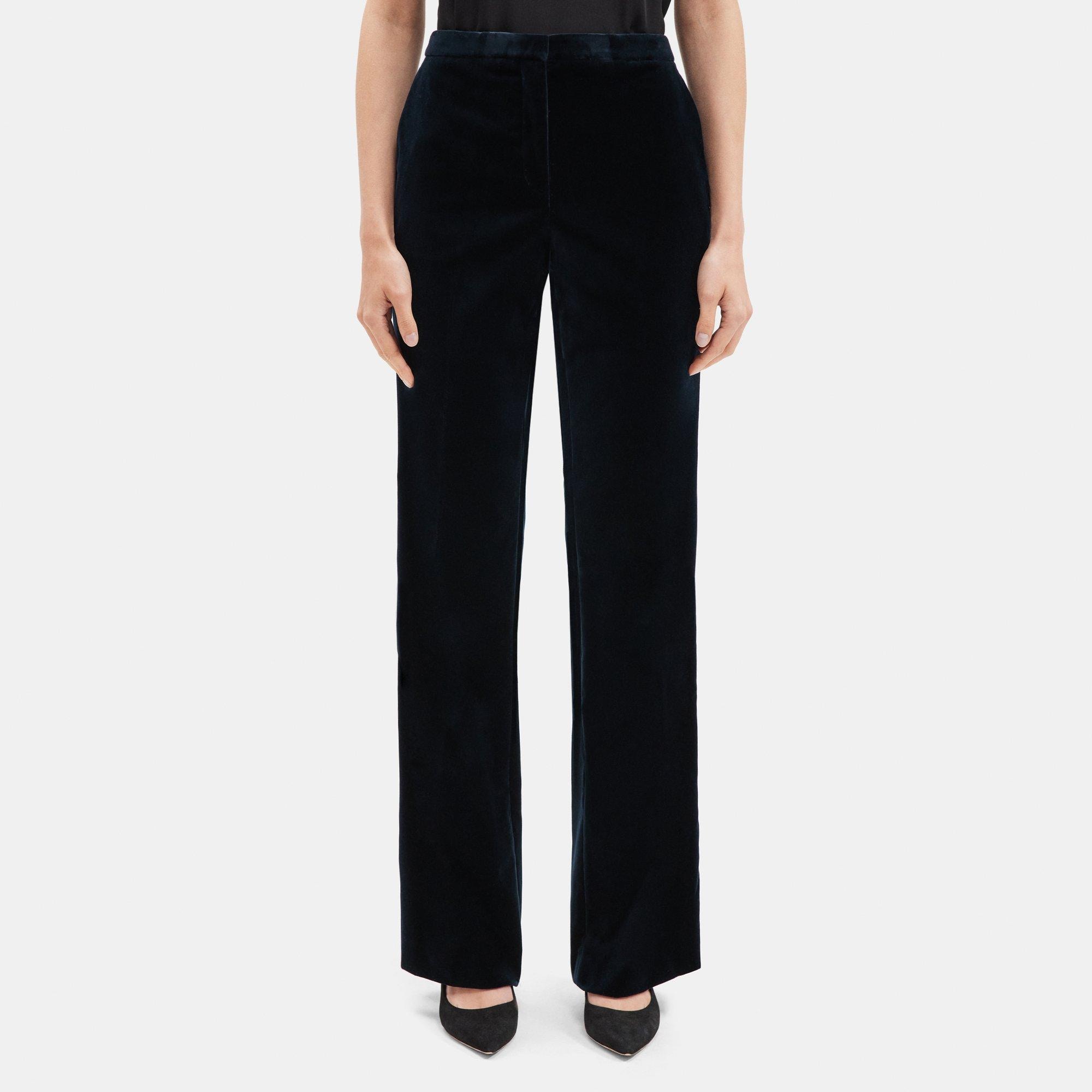 띠어리 Theory Flared High-Waist Pant in Stretch Velvet,BALTIC