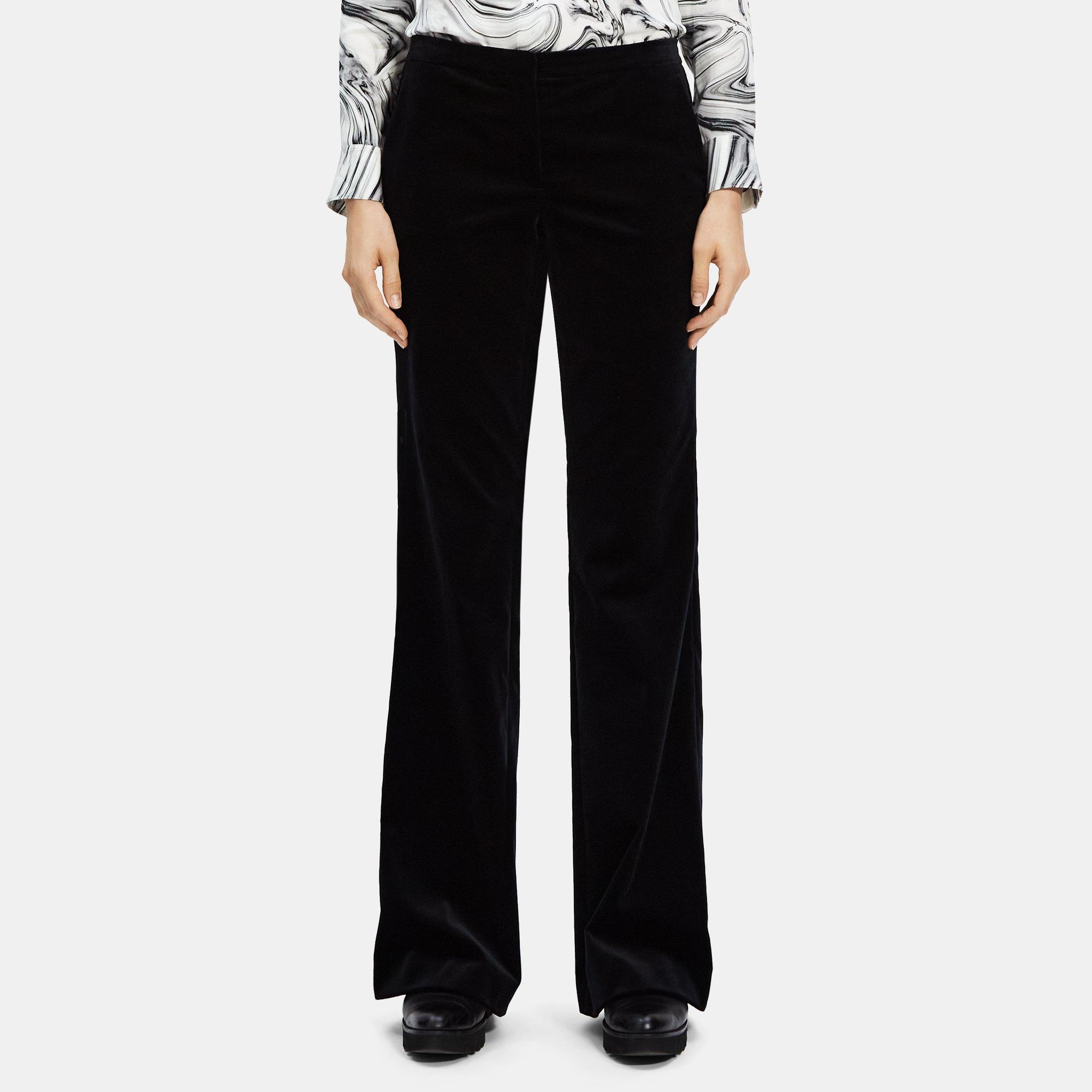 Buy Velvet Look Elastic Waistband Flared Pants Black For Women