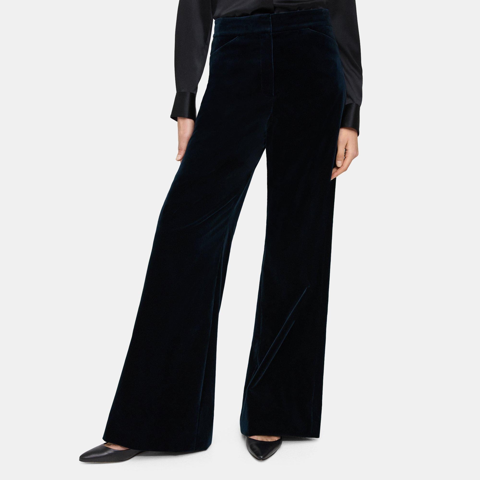 Blue Stretch Velvet Wide-Leg Pant | Theory Outlet