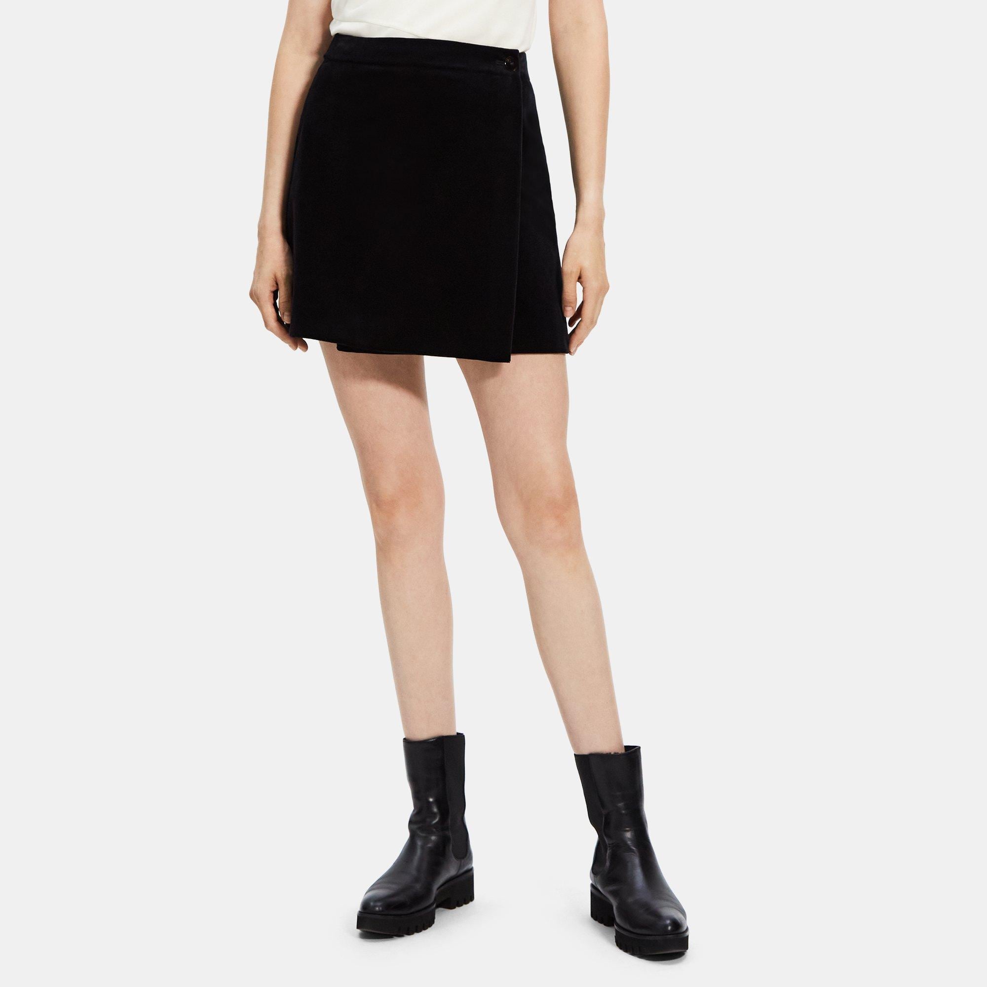 띠어리 Theory Wrap Mini Skirt in Stretch Velvet,BLACK