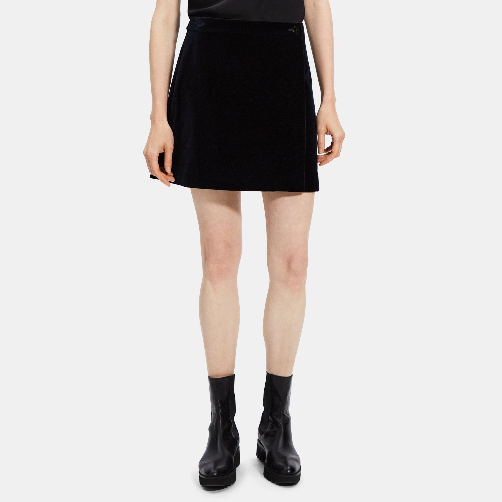 띠어리 Theory Wrap Mini Skirt in Stretch Velvet,BALTIC