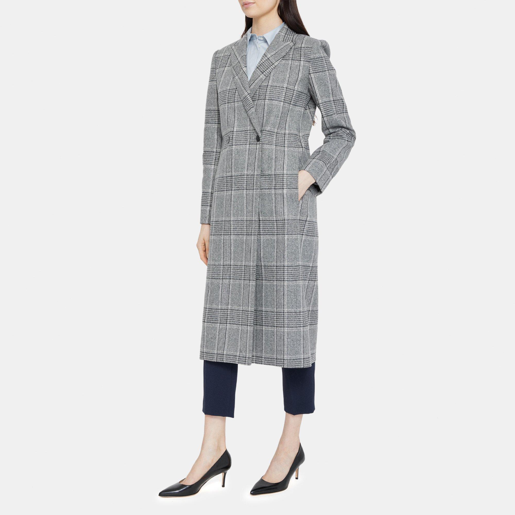 띠어리 Theory City Coat in Plaid Wool,HEATHER GREY MULTI