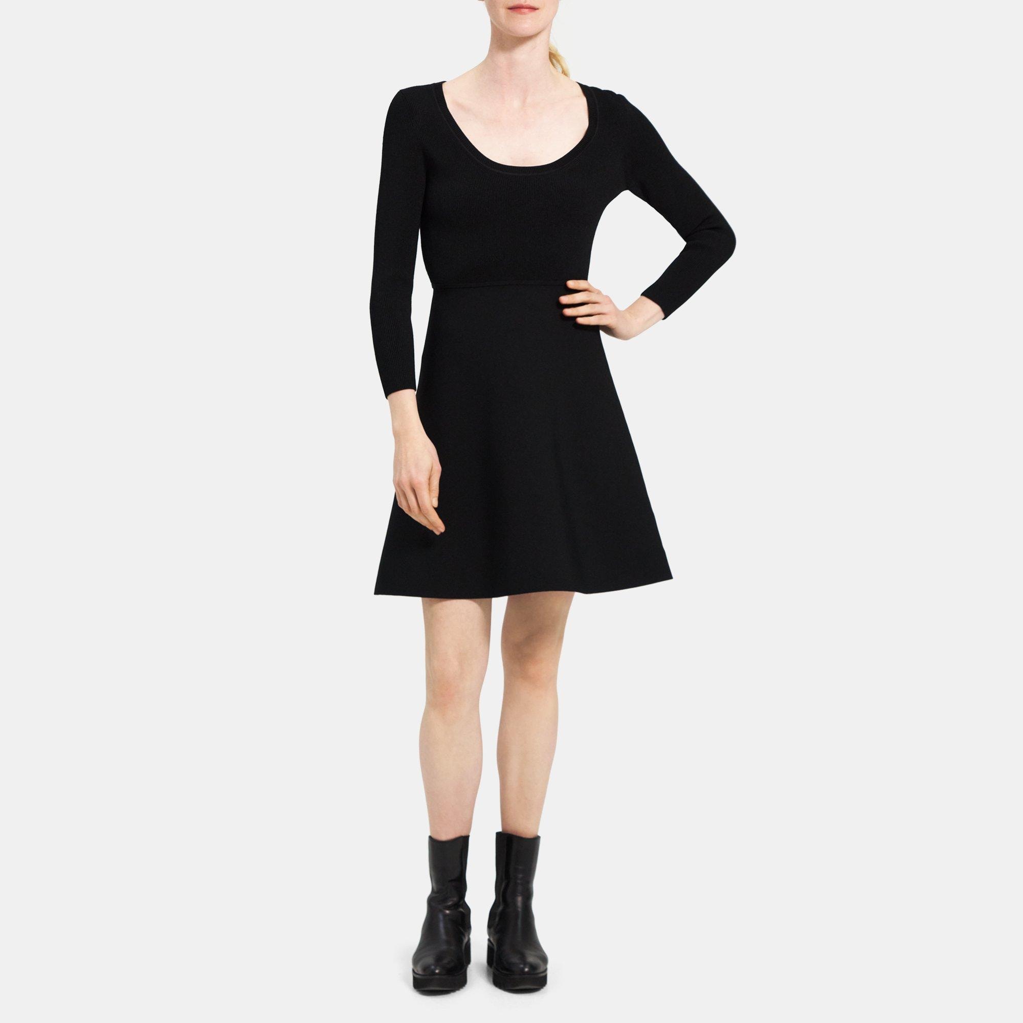 띠어리 Theory Flared Mini Dress in Crepe Knit,BLACK