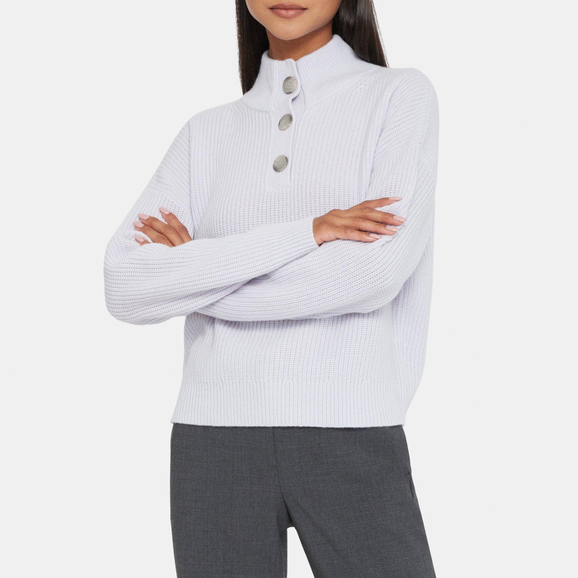 Theory Half-Button Sweater in Wool-Cashmere