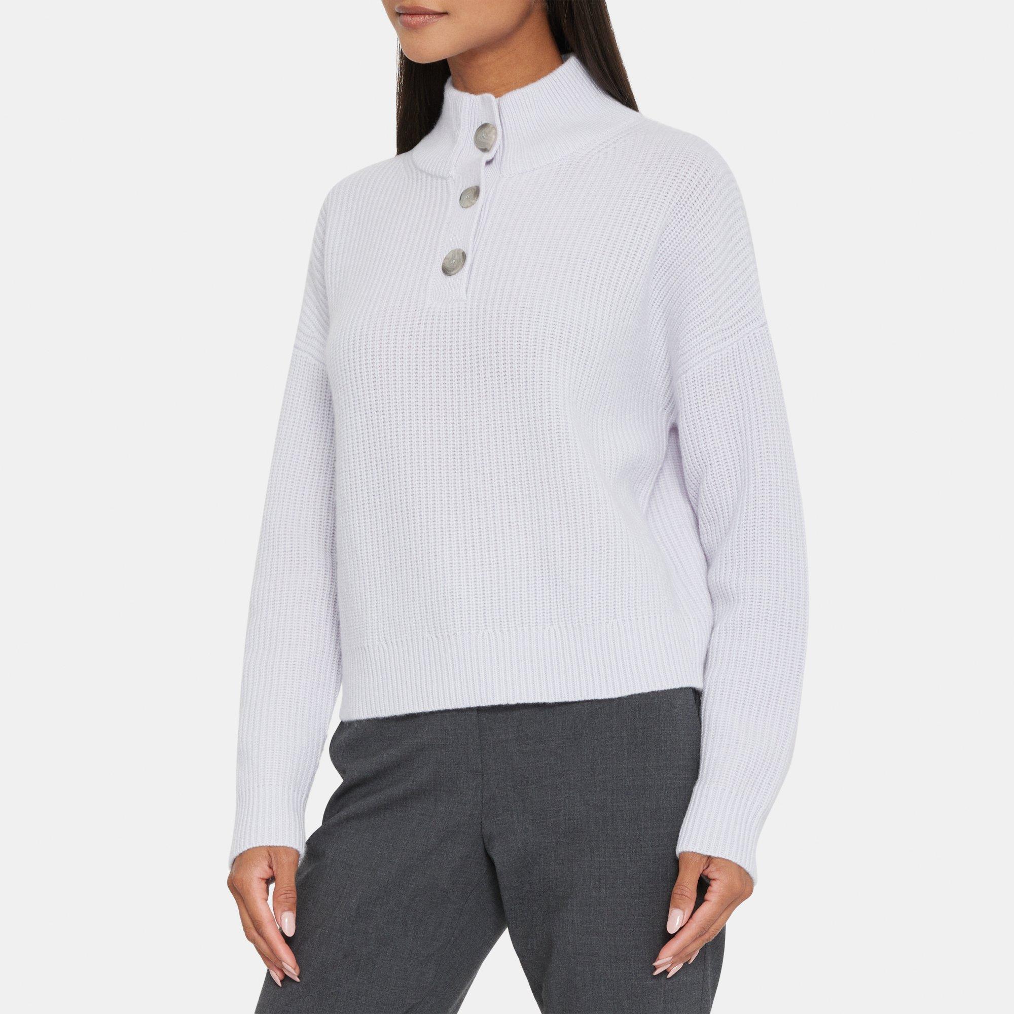 띠어리 Theory Half-Button Sweater in Wool-Cashmere,SILVER