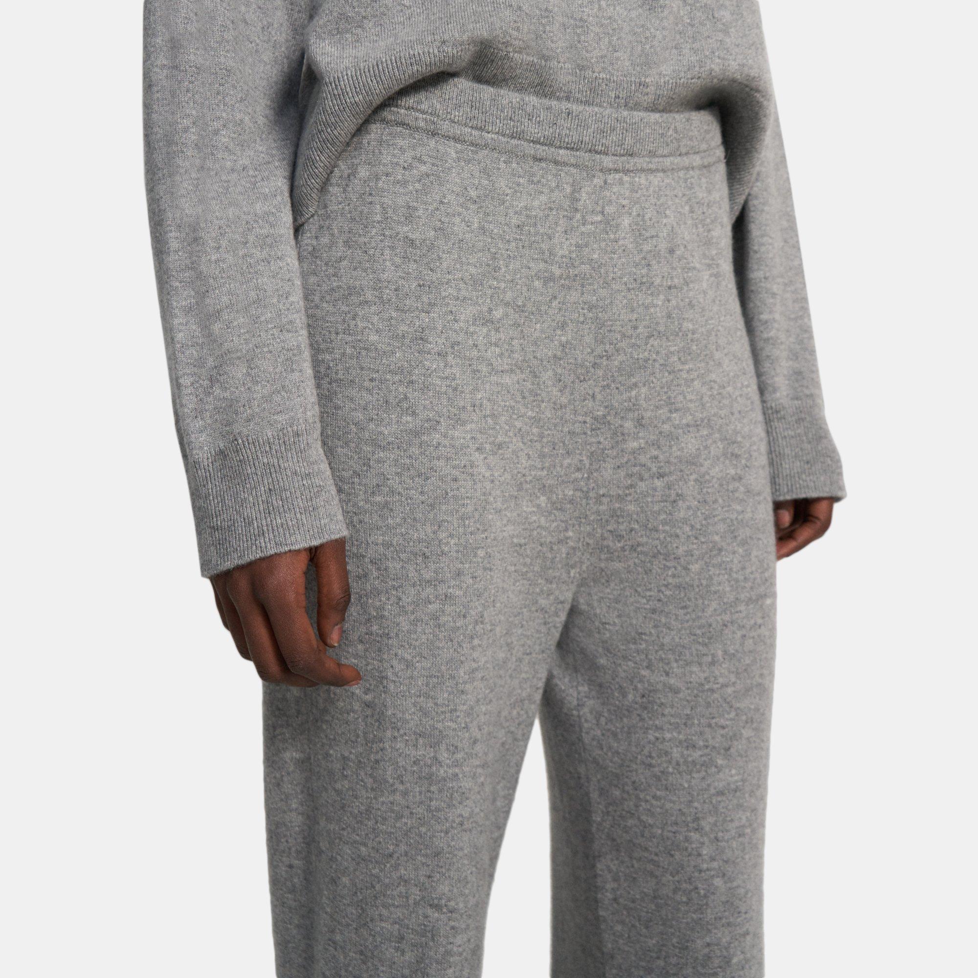 Grey Cashmere Flared Wide-Leg Pant