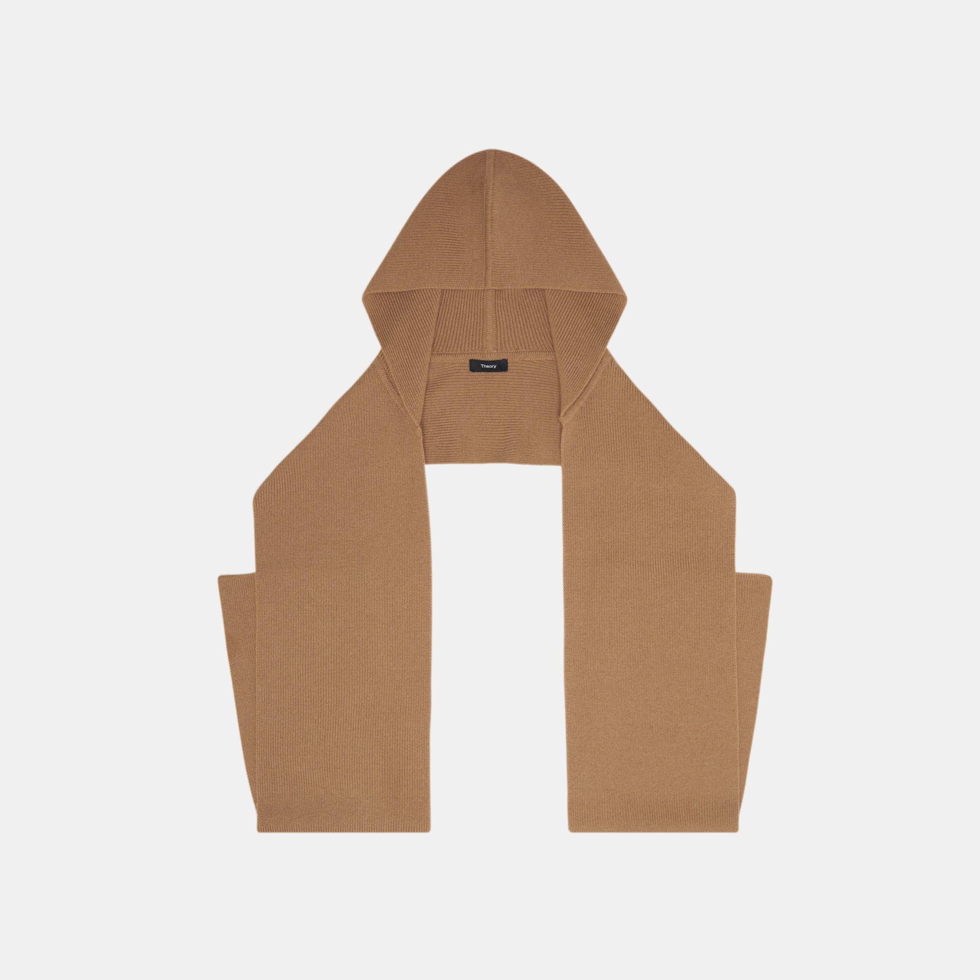 띠어리 Theory Hooded Scarf in Ribbed Cashmere,BEIGE CANVAS