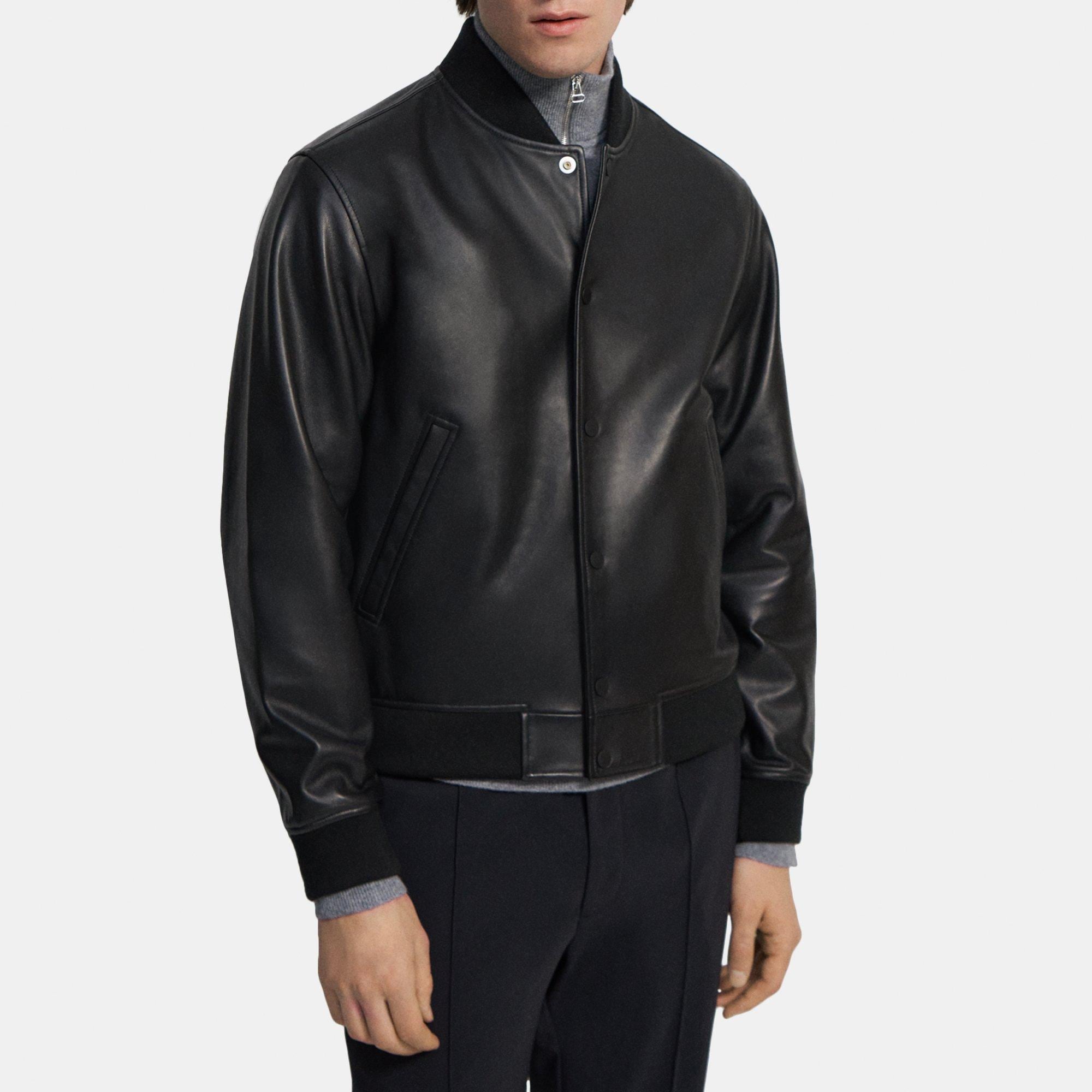 Black Leather Varsity Jacket | Theory Outlet