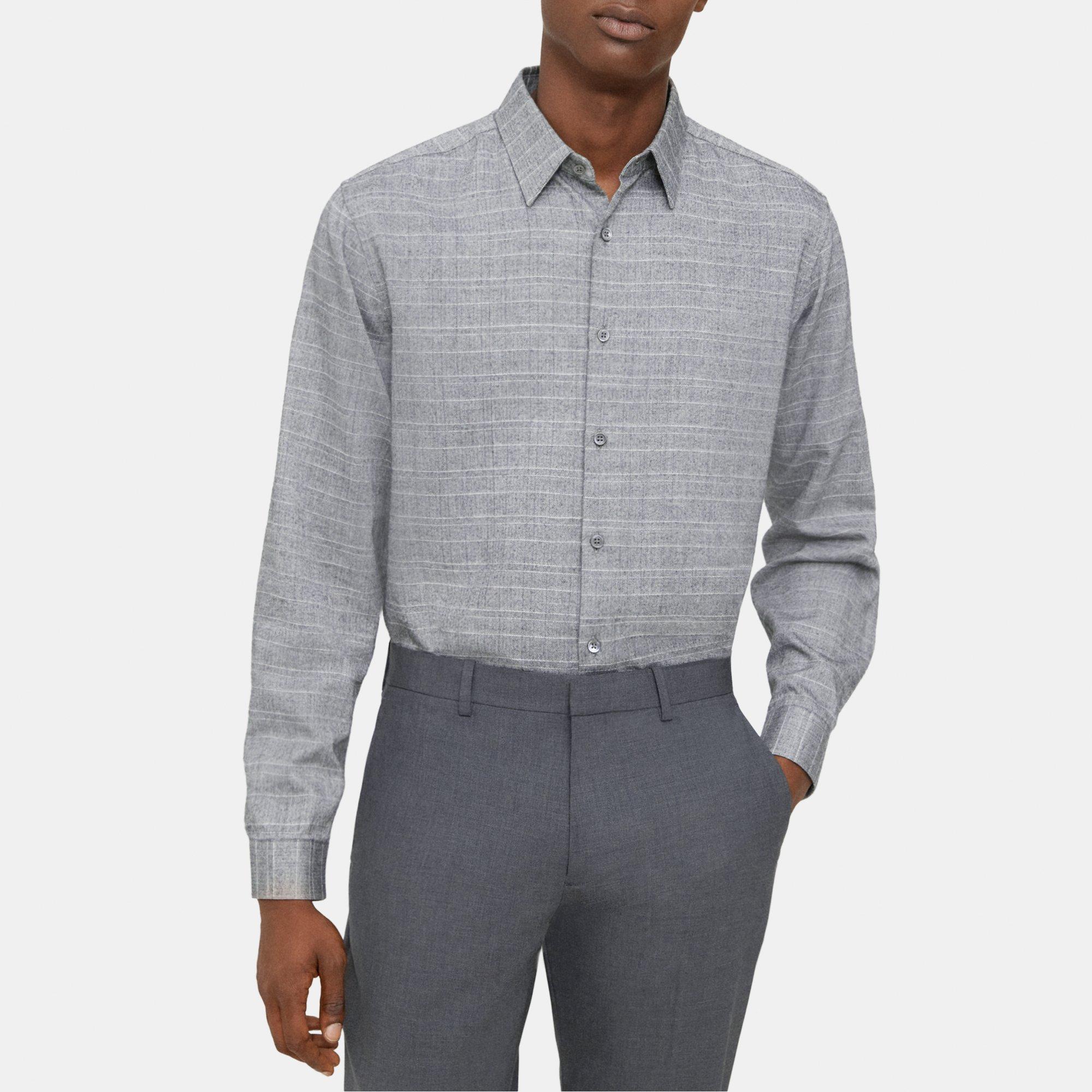 띠어리 Theory Standard-Fit Shirt in Grid Cotton,MED GREY MULTI