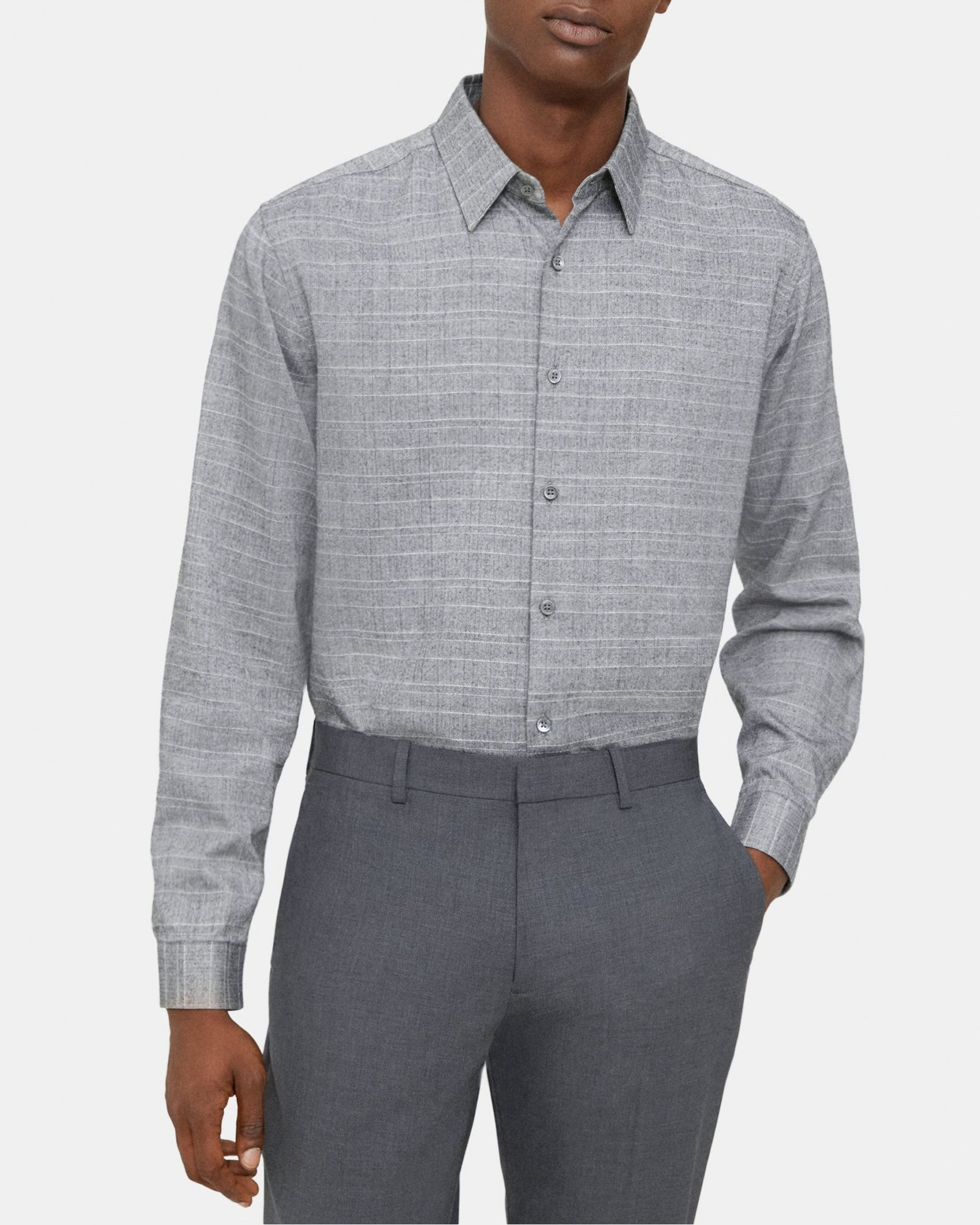 띠어리 Theory Standard-Fit Shirt in Grid Cotton,MED GREY MULTI