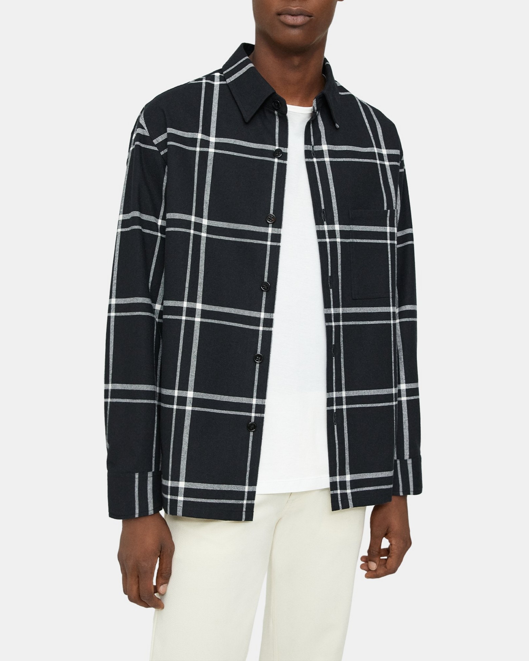 띠어리 Theory Shirt Jacket in Windowpane Cotton-Blend,BLACK MULTI