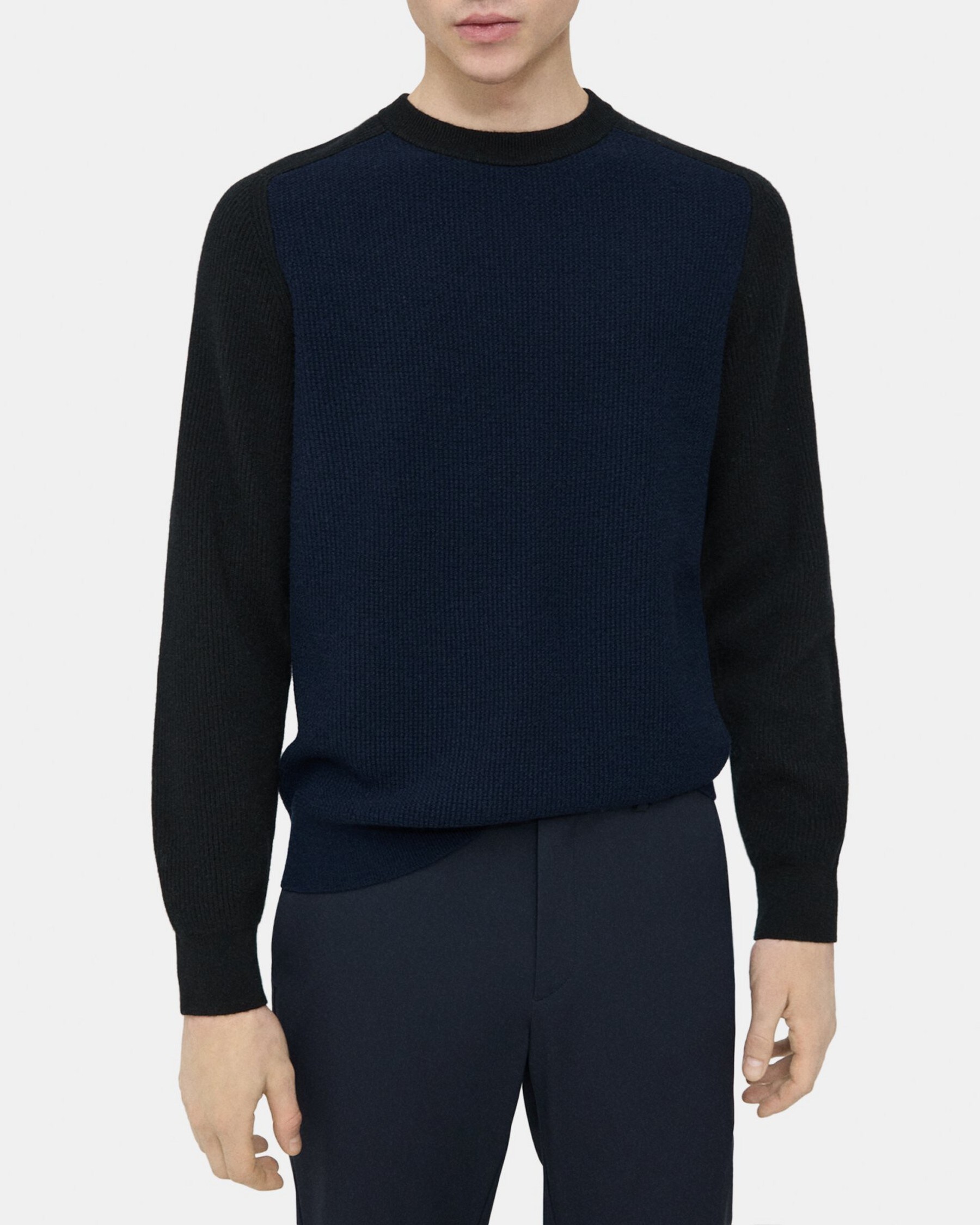 띠어리 Theory Crewneck Sweater in Wool-Cashmere,LIGHT BALTIC/BLACK