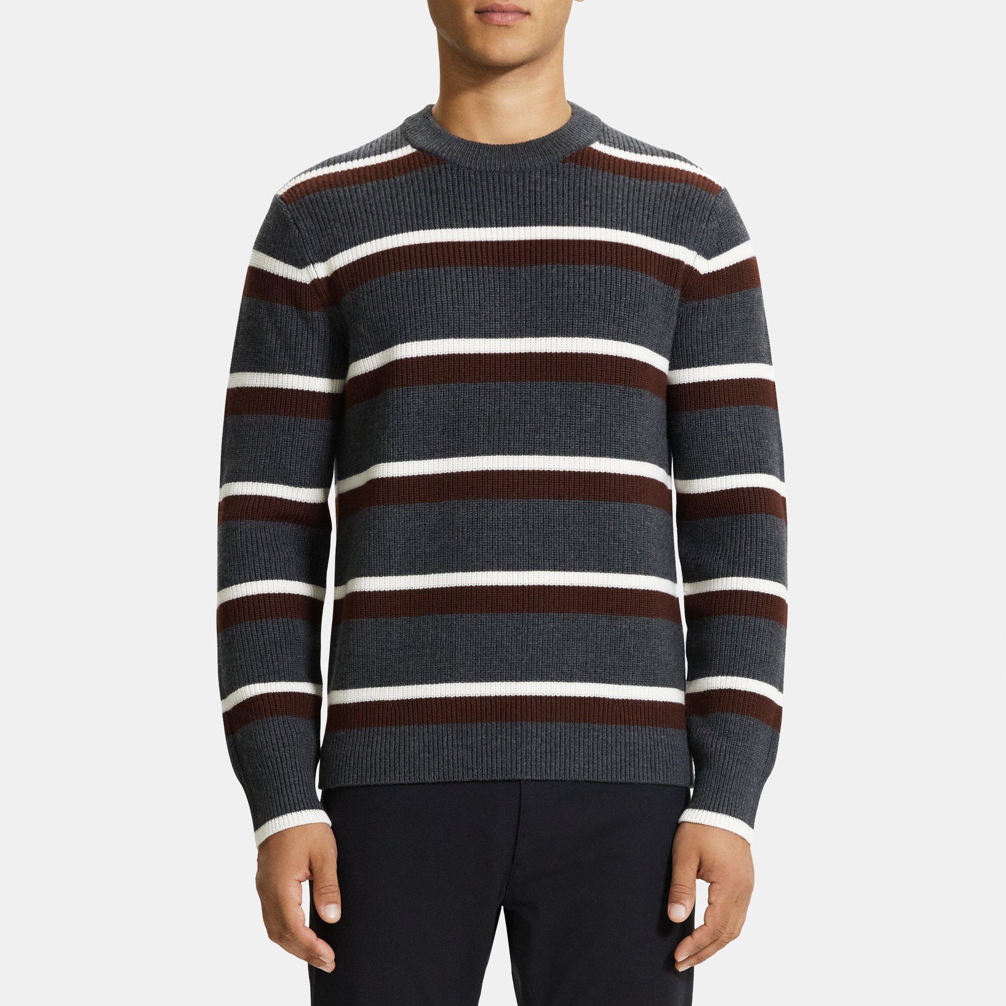 Theory Striped Crewneck Sweater in Merino Wool