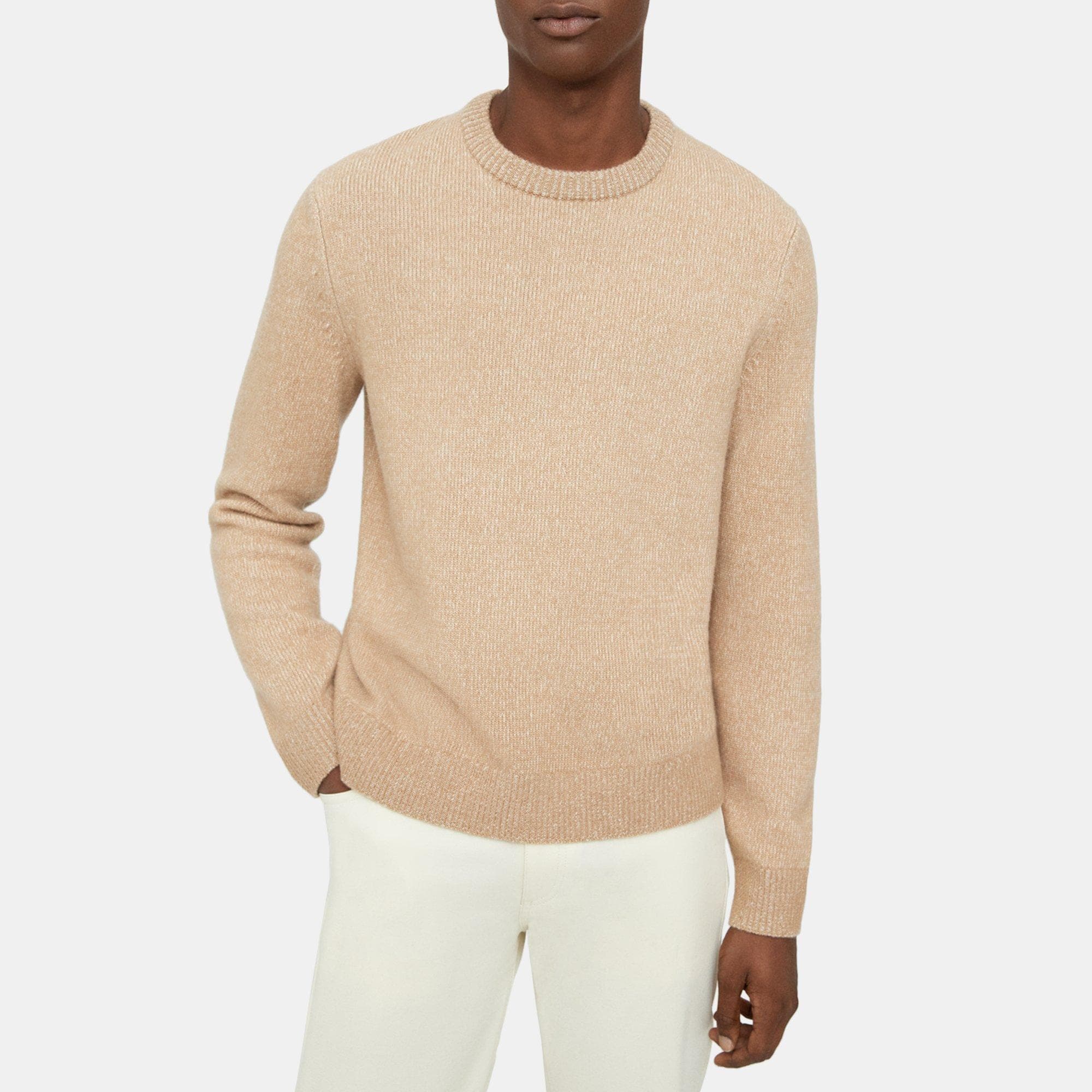Beige Wool-Cashmere Crewneck Sweater | Theory Outlet