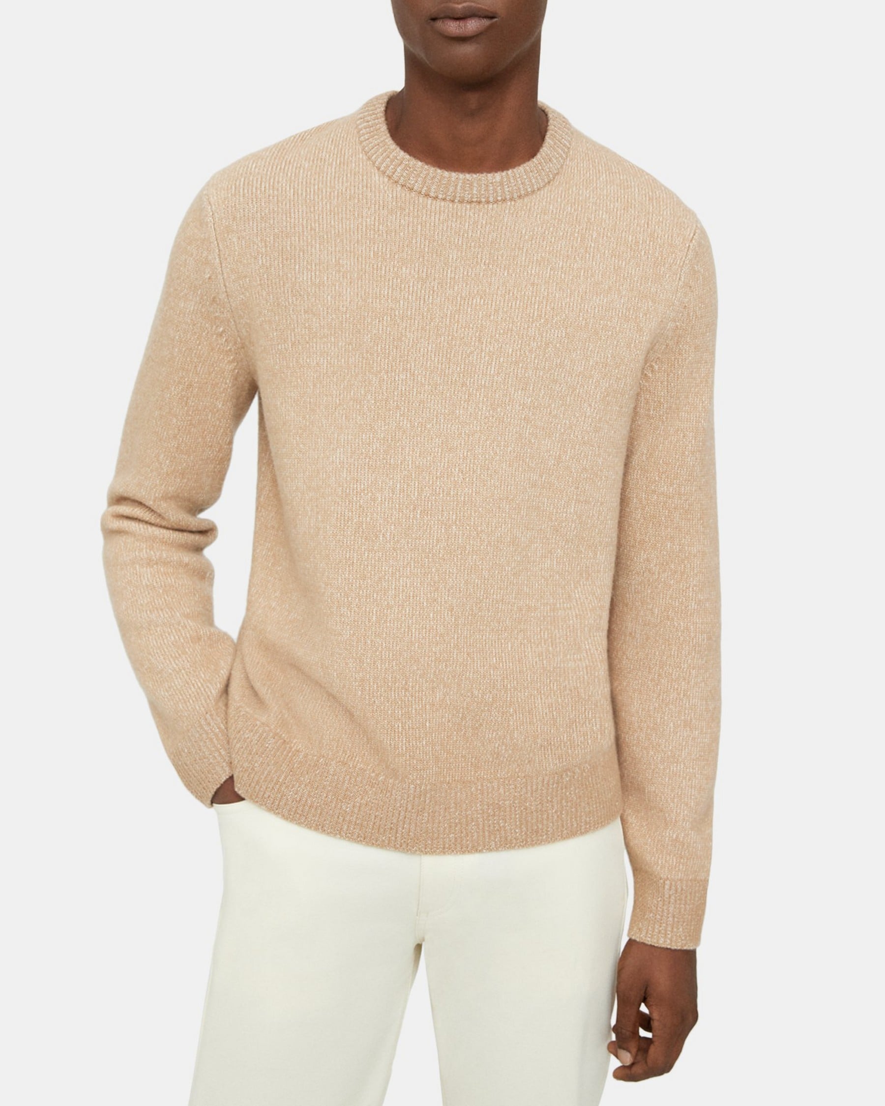띠어리 Theory Crewneck Sweater in Wool-Cashmere,ELK/STONE WHITE
