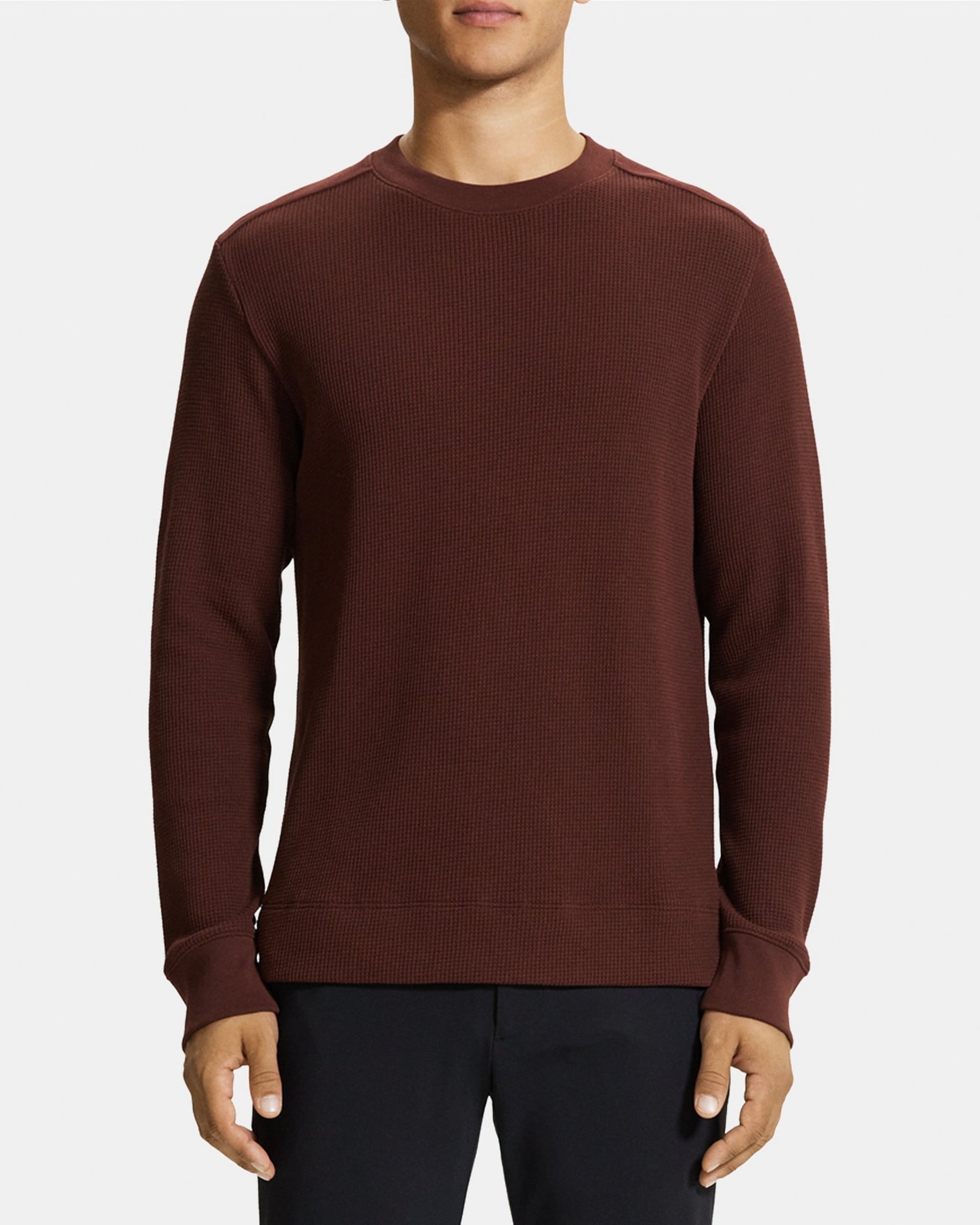 띠어리 Theory Crewneck Sweater in Cotton Waffle Knit,CHOCOLATE