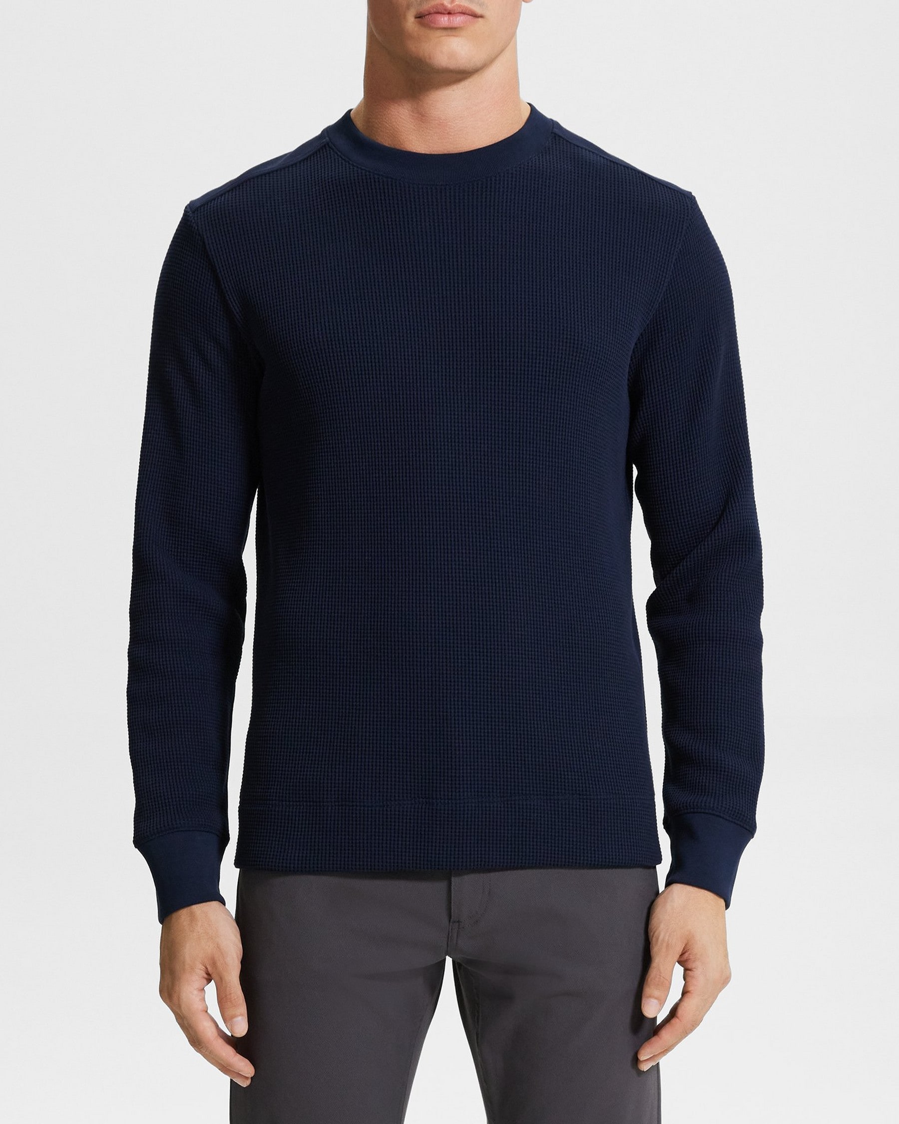 띠어리 Theory Crewneck Sweater in Cotton Waffle Knit,BALTIC
