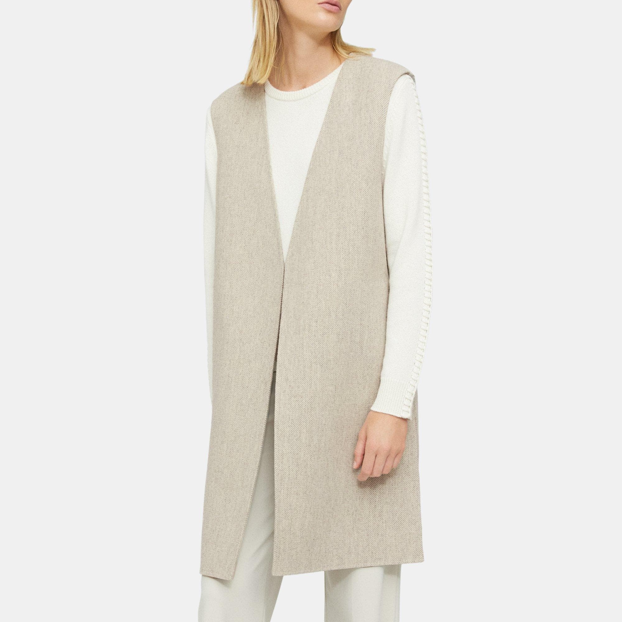 Grey Double-Face Wool-Cashmere Relaxed Longline Vest | Theory Outlet