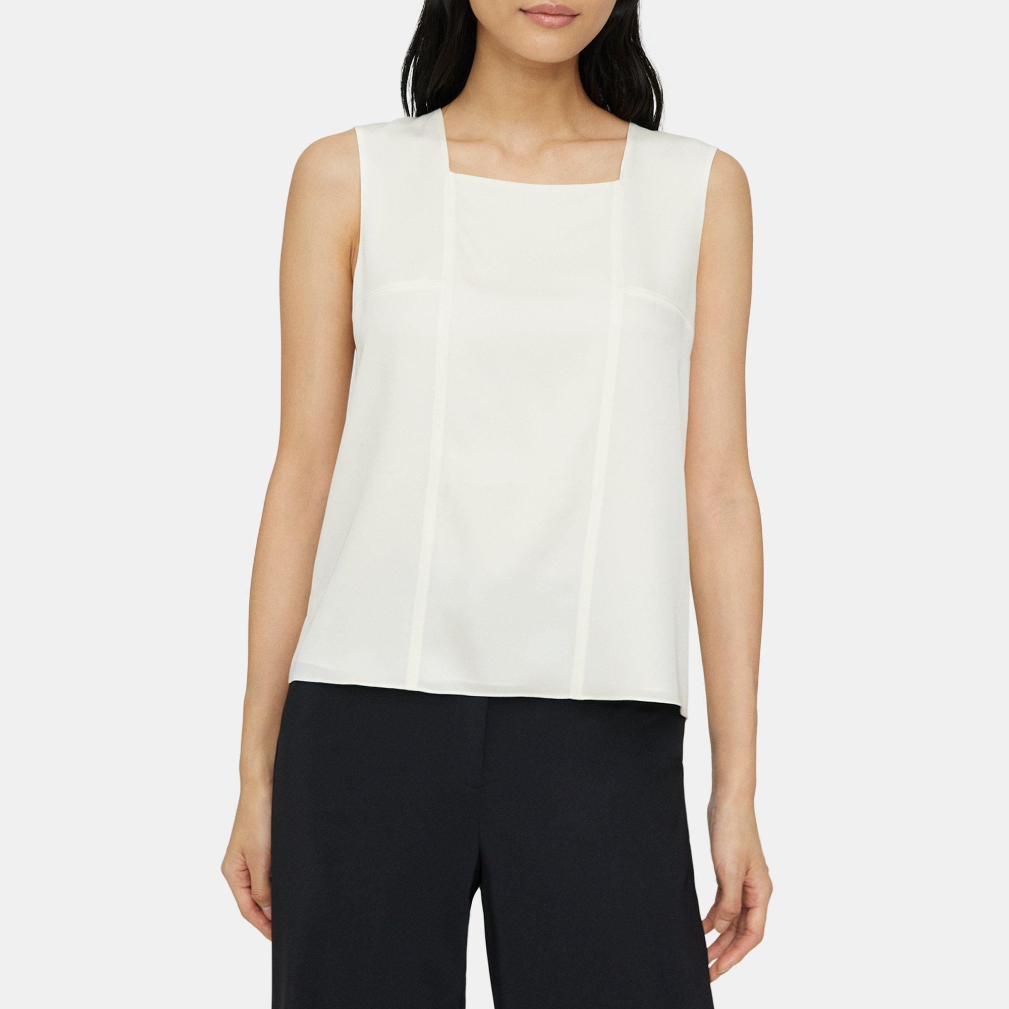 White Silk Georgette Relaxed Shell Top | Theory Outlet 