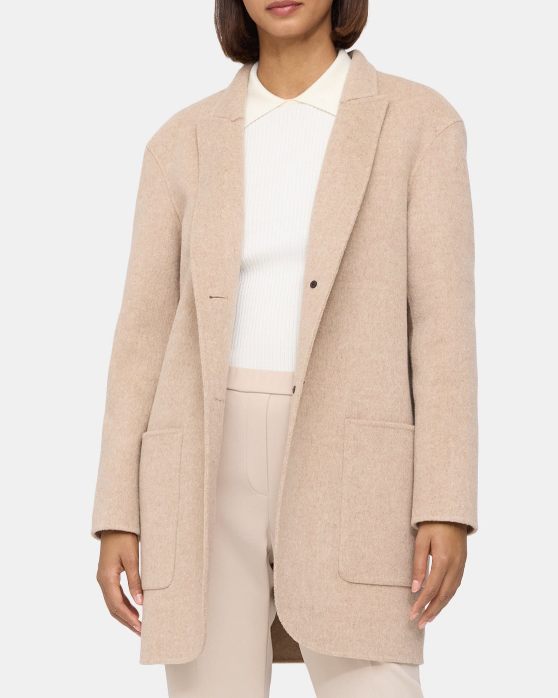 Stand Collar Coat in Double-Face Wool-Cashmere