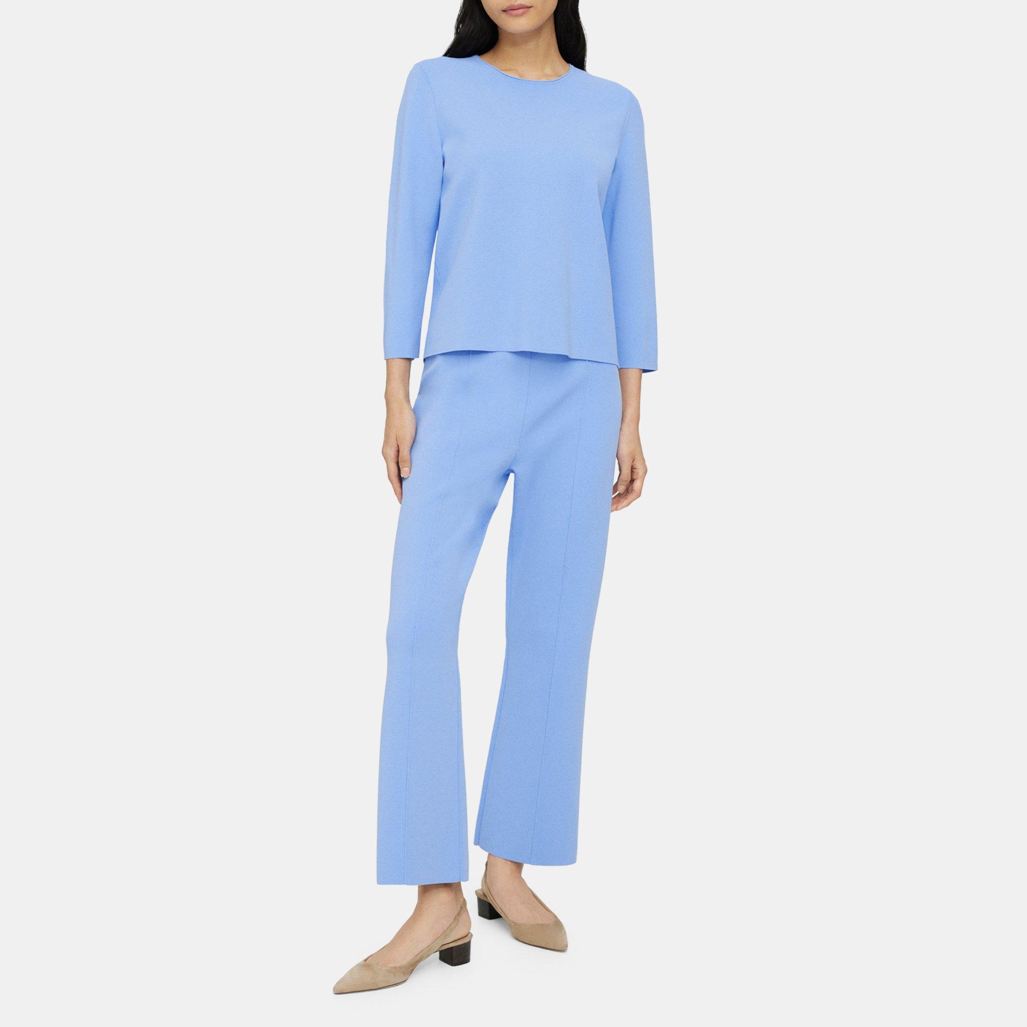 띠어리 Theory Flared Wide-Leg Pant in Crepe Knit,CORNFLOWER