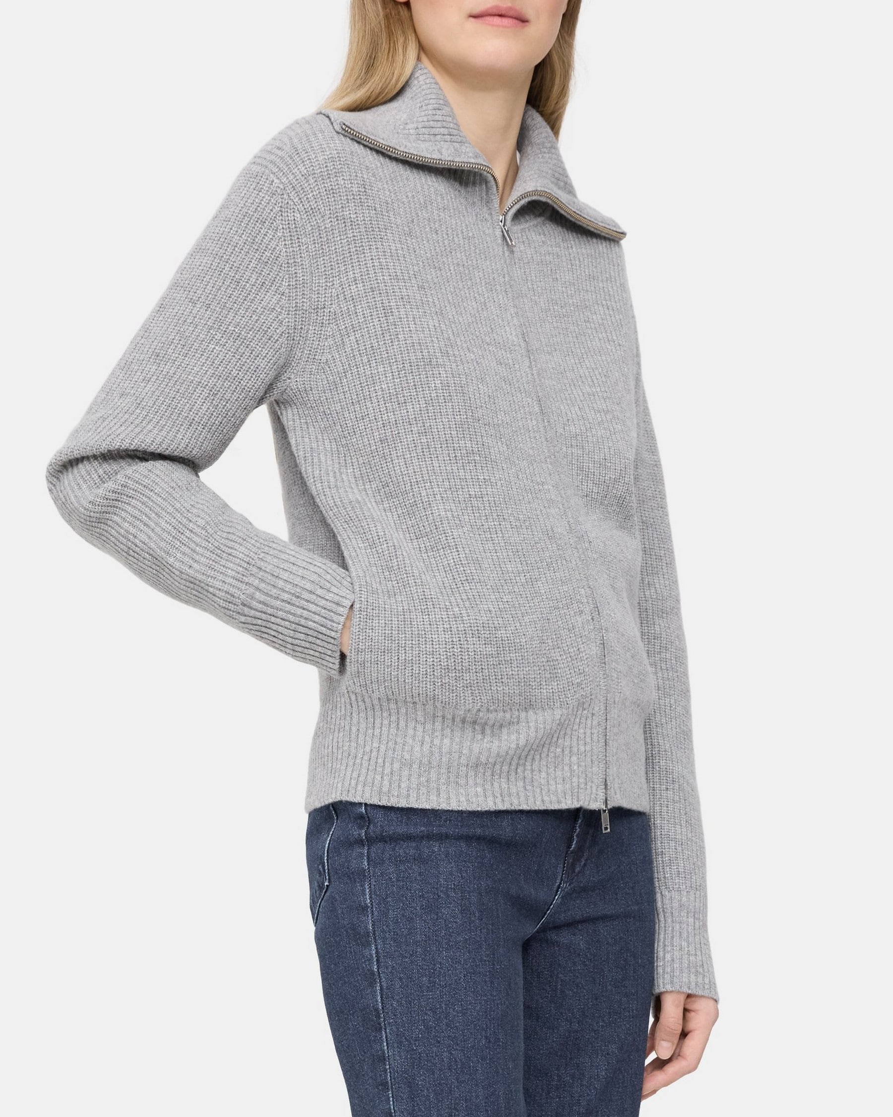 Wool-Cashmere Rib Knit Zip Cardigan | Theory Outlet
