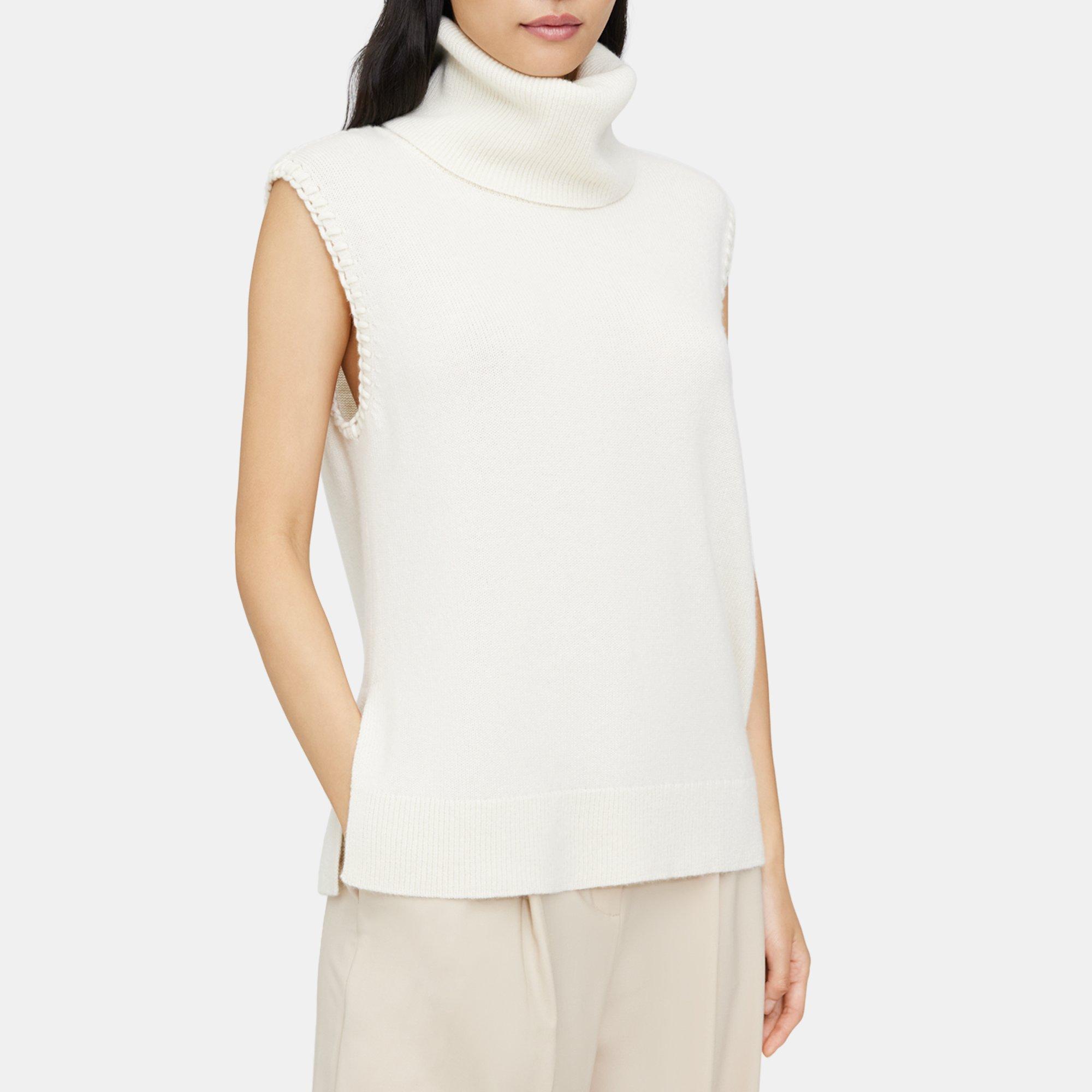 White + Warren Cashmere Sleeveless Turtleneck Sweater