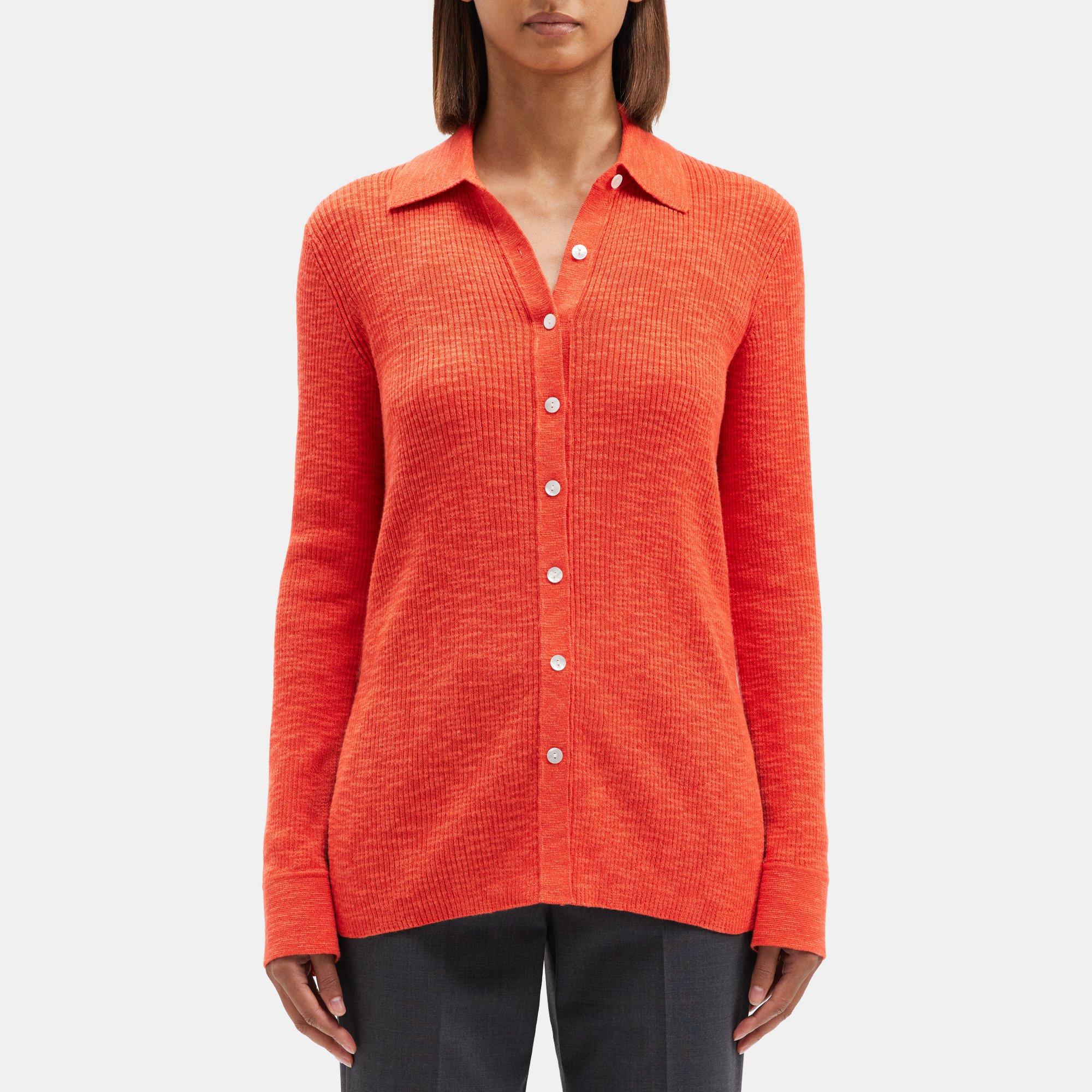 Theory Rib Knit Shirt in Slub Cotton Blend