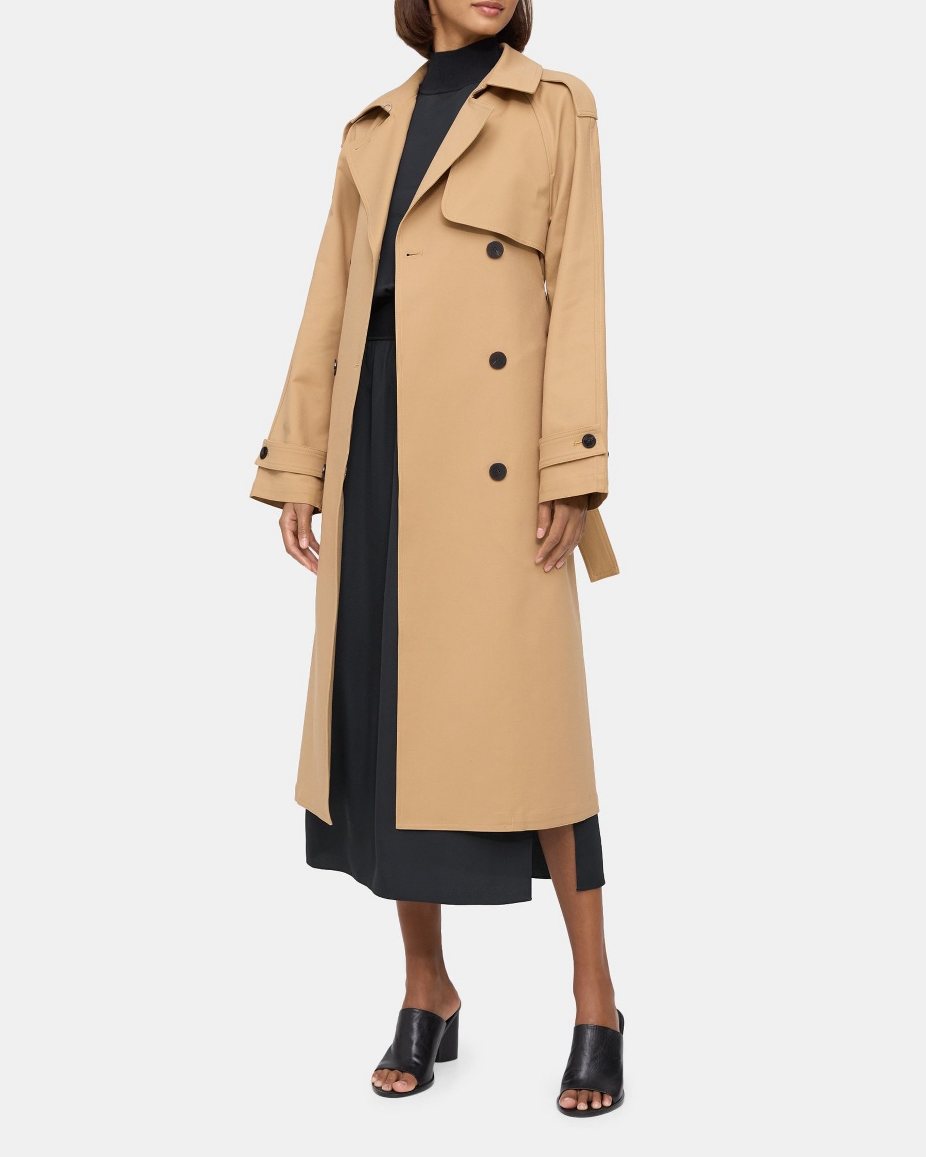 Theory Double-Breasted Trench Coat in Stretch Cotton