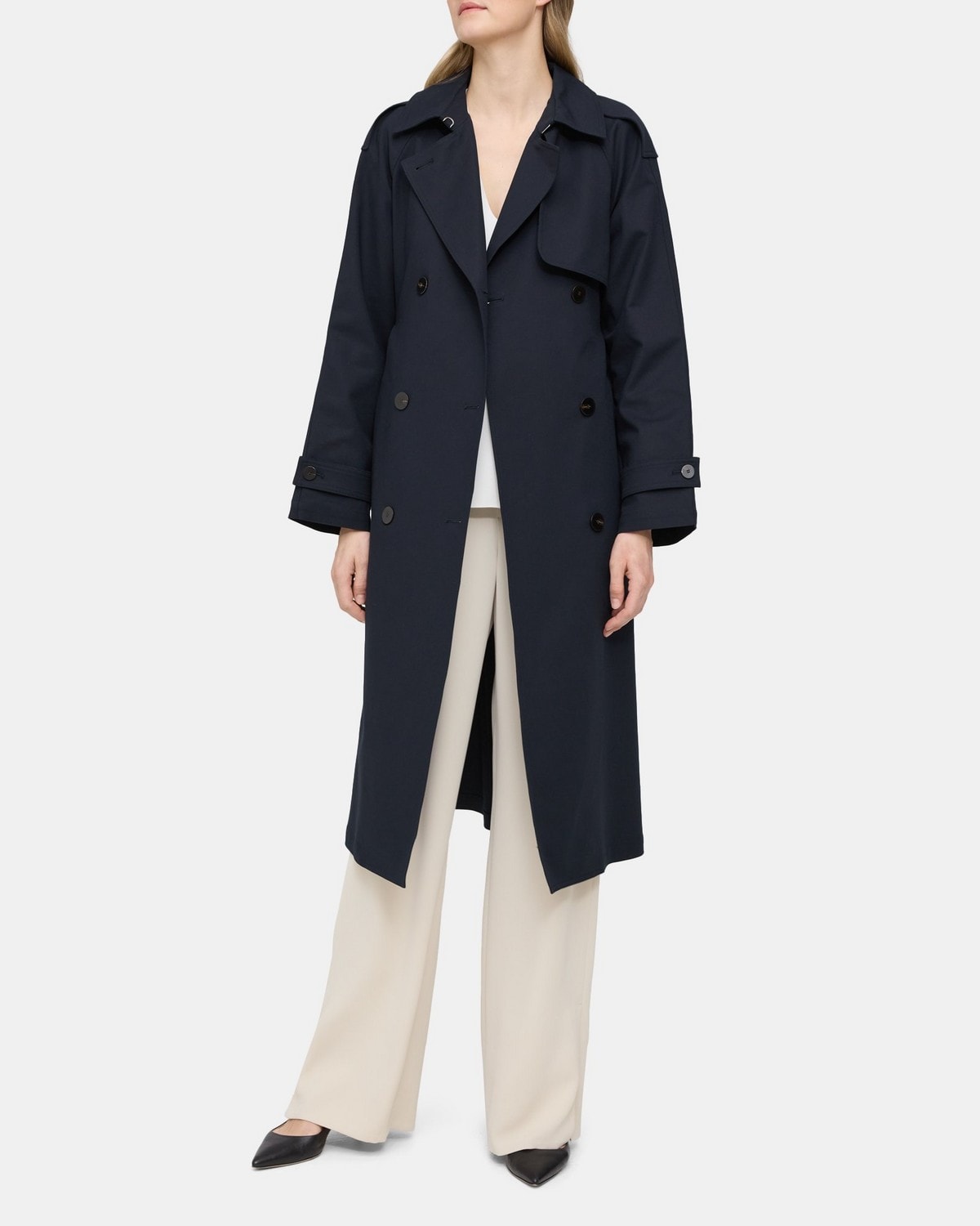 Double-Breasted Trench Coat in Stretch Cotton