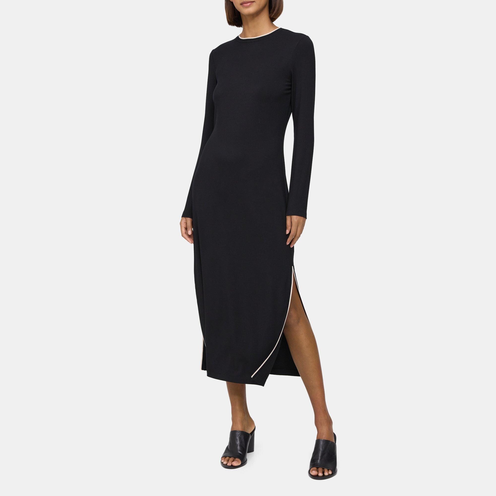 Drapey Jersey Long-Sleeve T-Shirt Dress | Theory Outlet