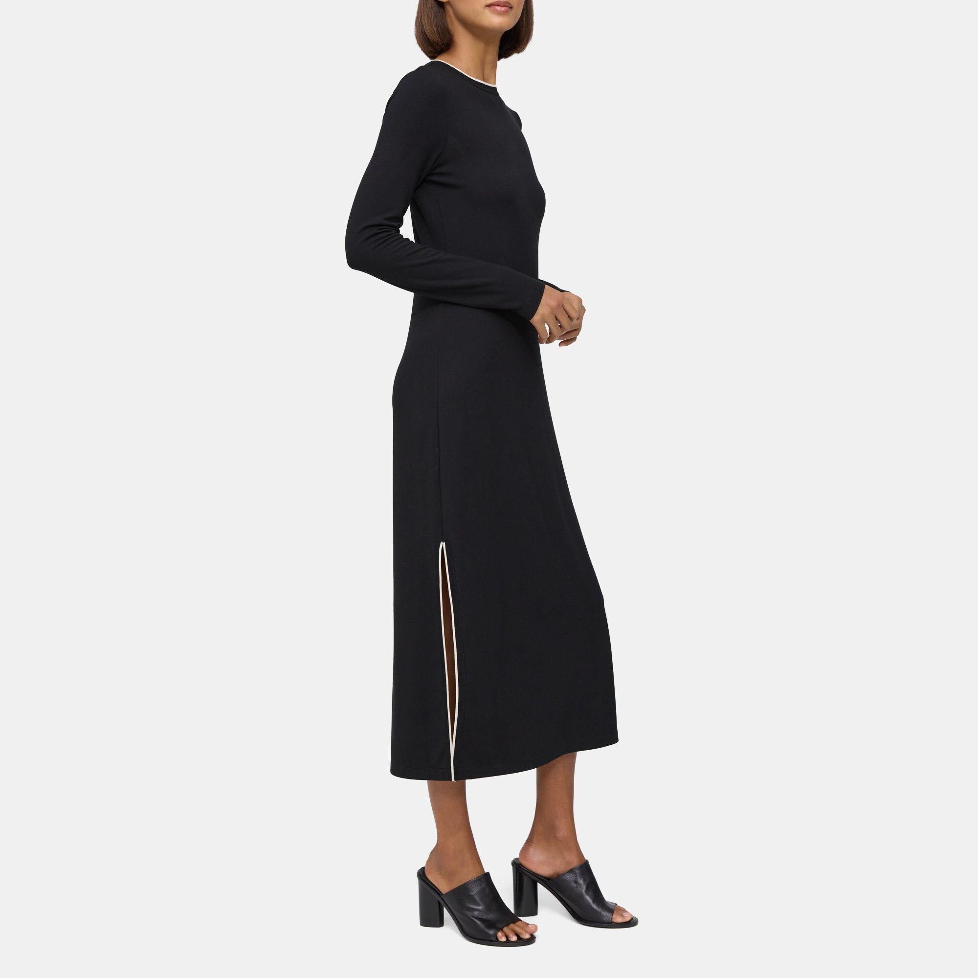 Drapey Jersey Long-Sleeve T-Shirt Dress | Theory Outlet