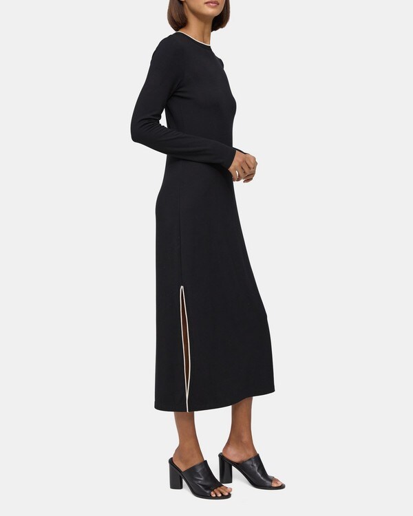 띠어리 Theory Long-Sleeve T-Shirt Dress in Drapey Jersey,BLACK
