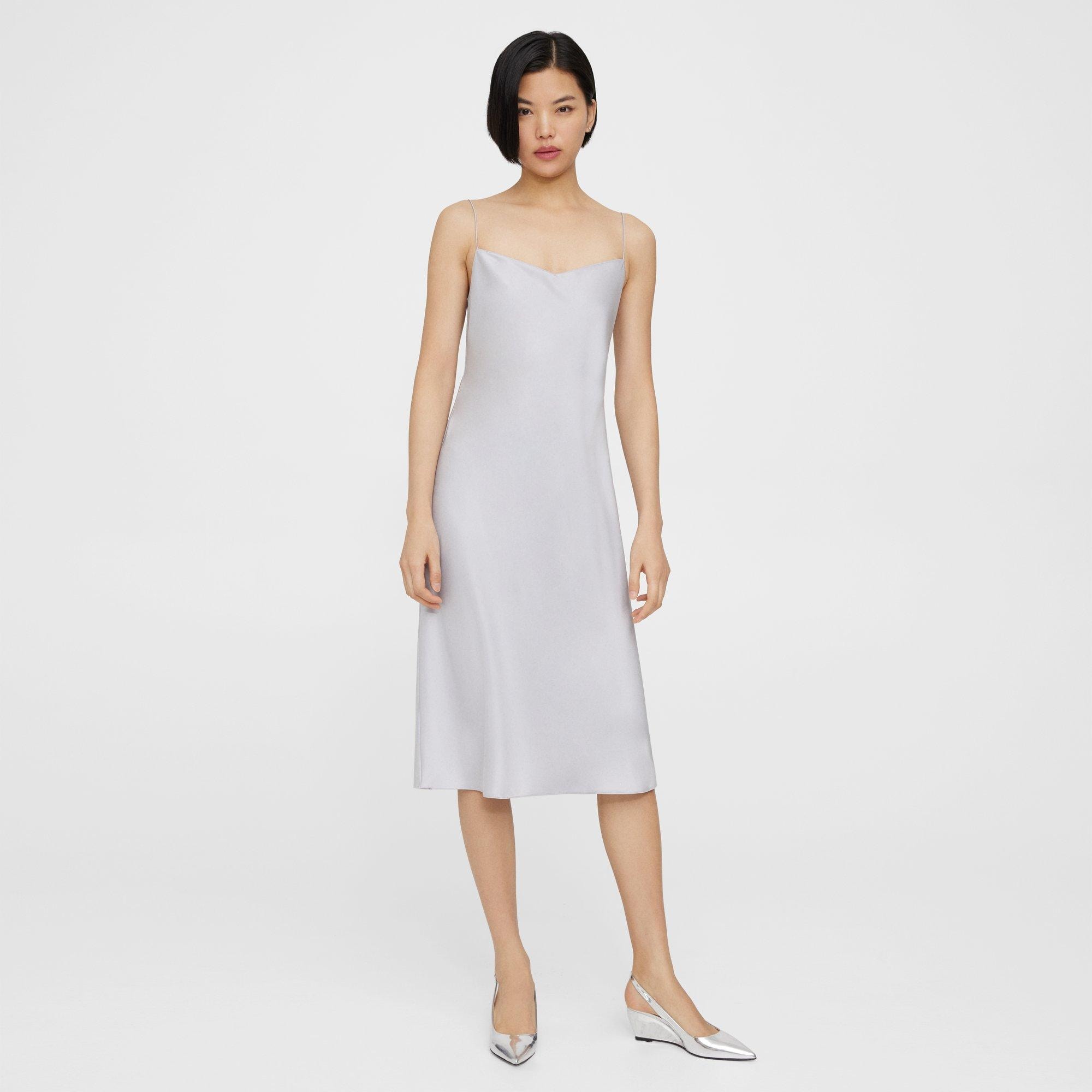 띠어리 Theory Midi Slip Dress in Satin,SILVER