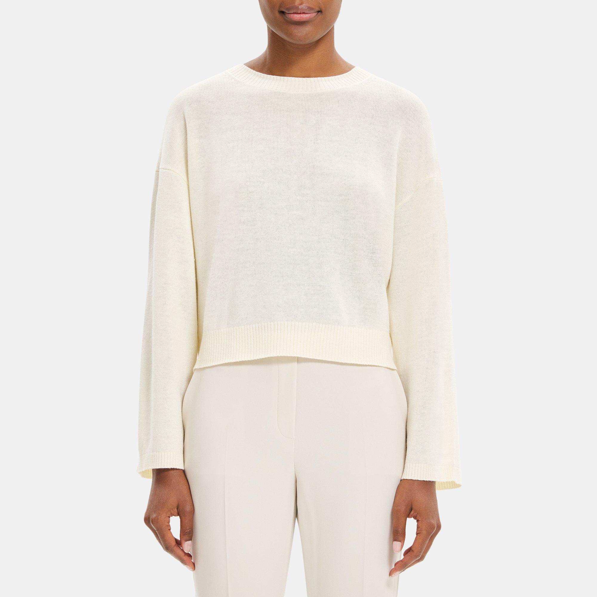 Theory Button-Back Sweater in Wool-Linen