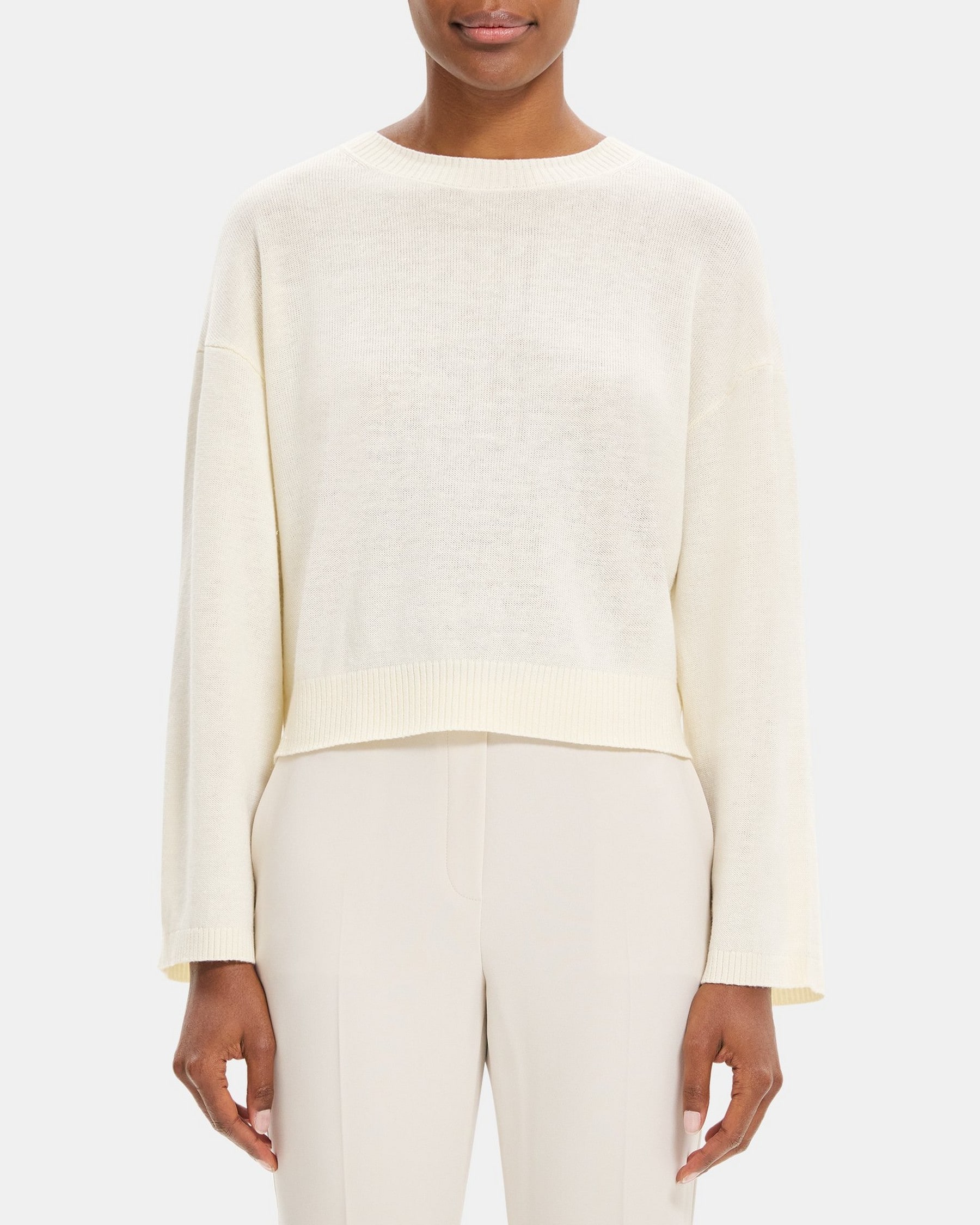 띠어리 Theory Button-Back Sweater in Wool-Linen,WHITE