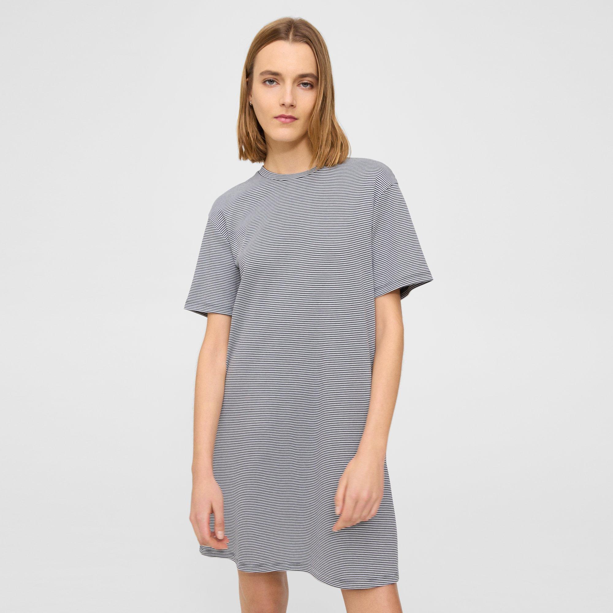 띠어리 Theory Perfect T-Shirt Dress in Striped Cotton Jersey,CHARCOAL MULTI