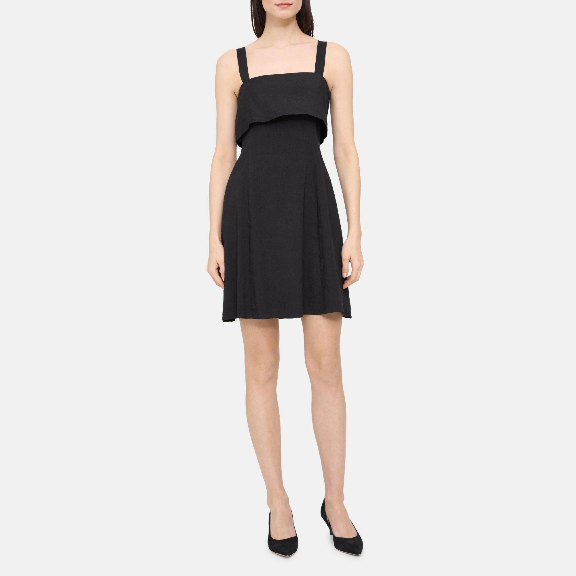 띠어리 Theory Draped Back Dress in Linen-Blend,BLACK