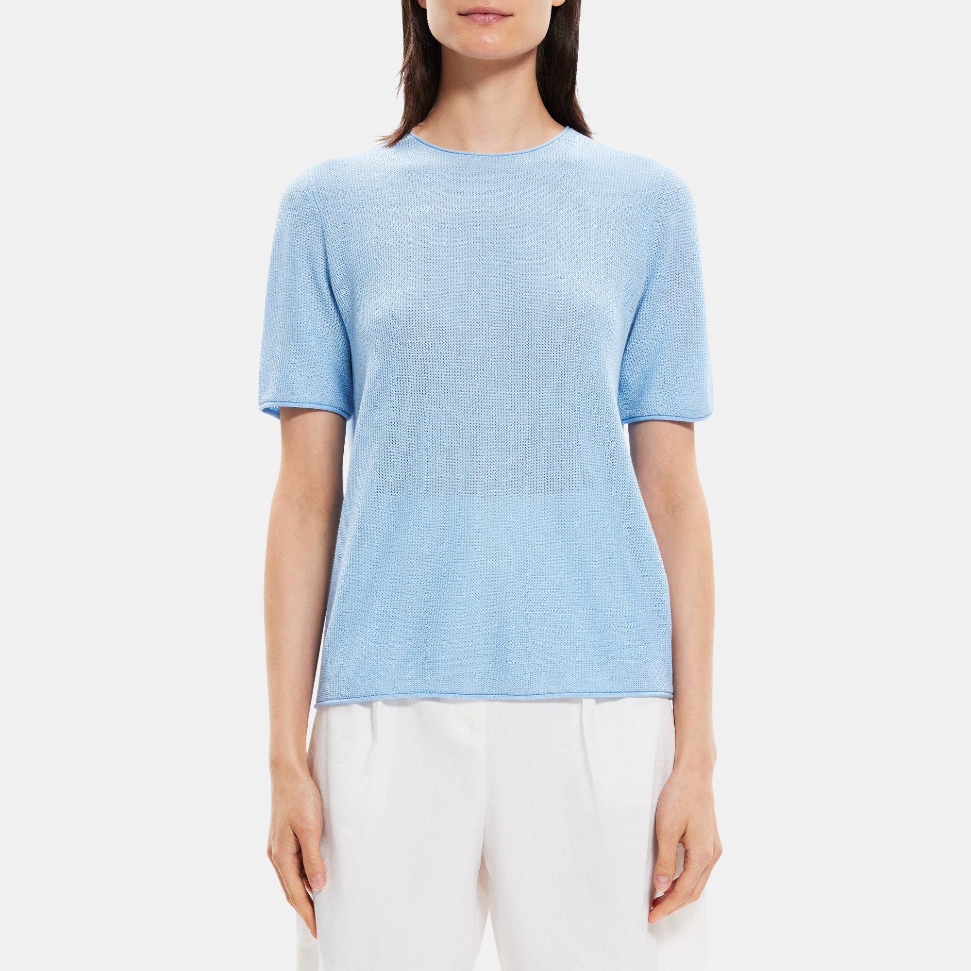 Cotton-Silk Short-Sleeve Sweater | Theory Outlet